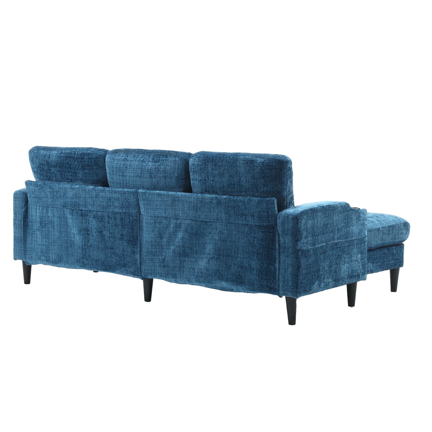 Teal velvet sectional sofa with chaise modern design plush cushions and black tapered legs