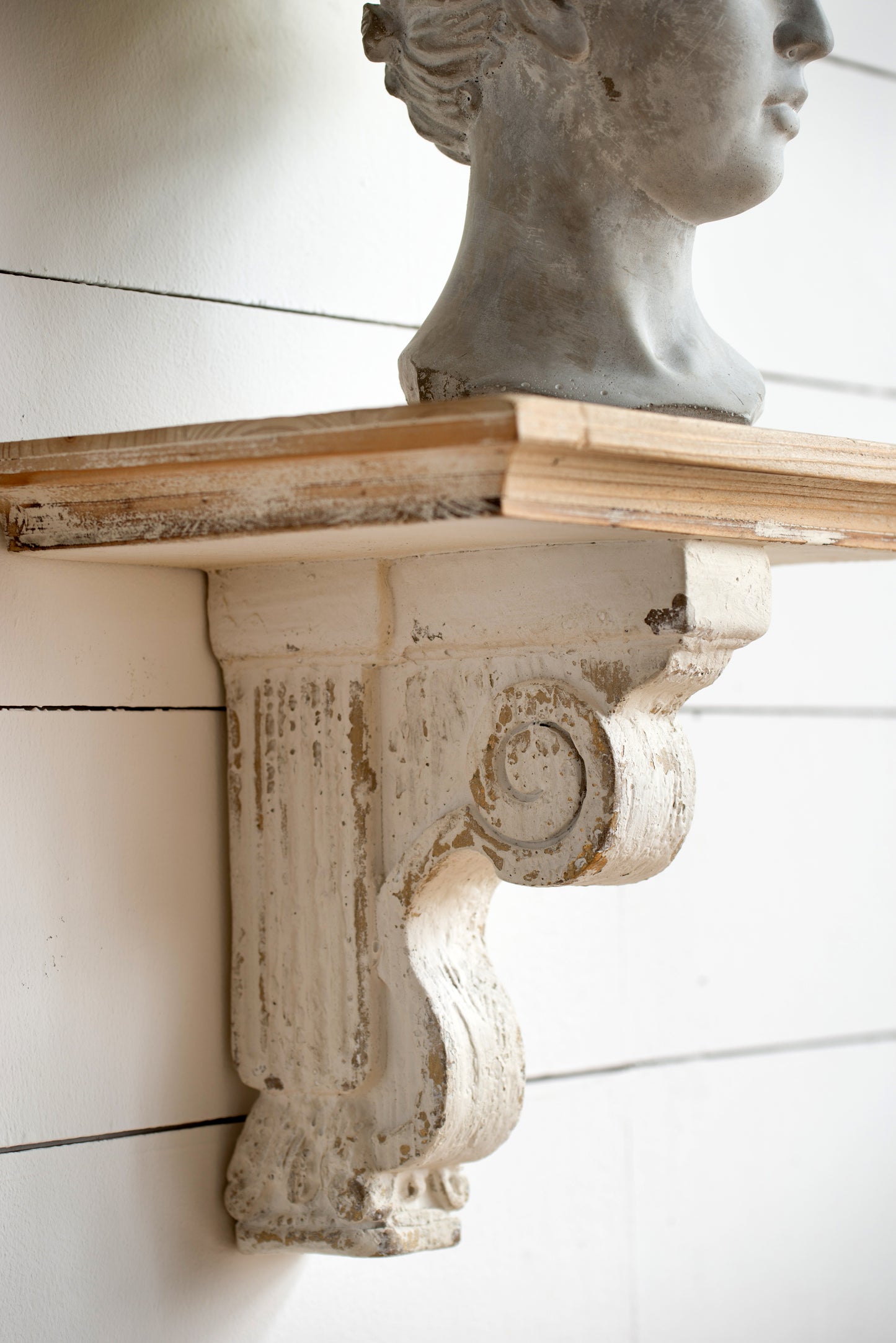 Rustic white decorative corbel shelf bracket with distressed finish