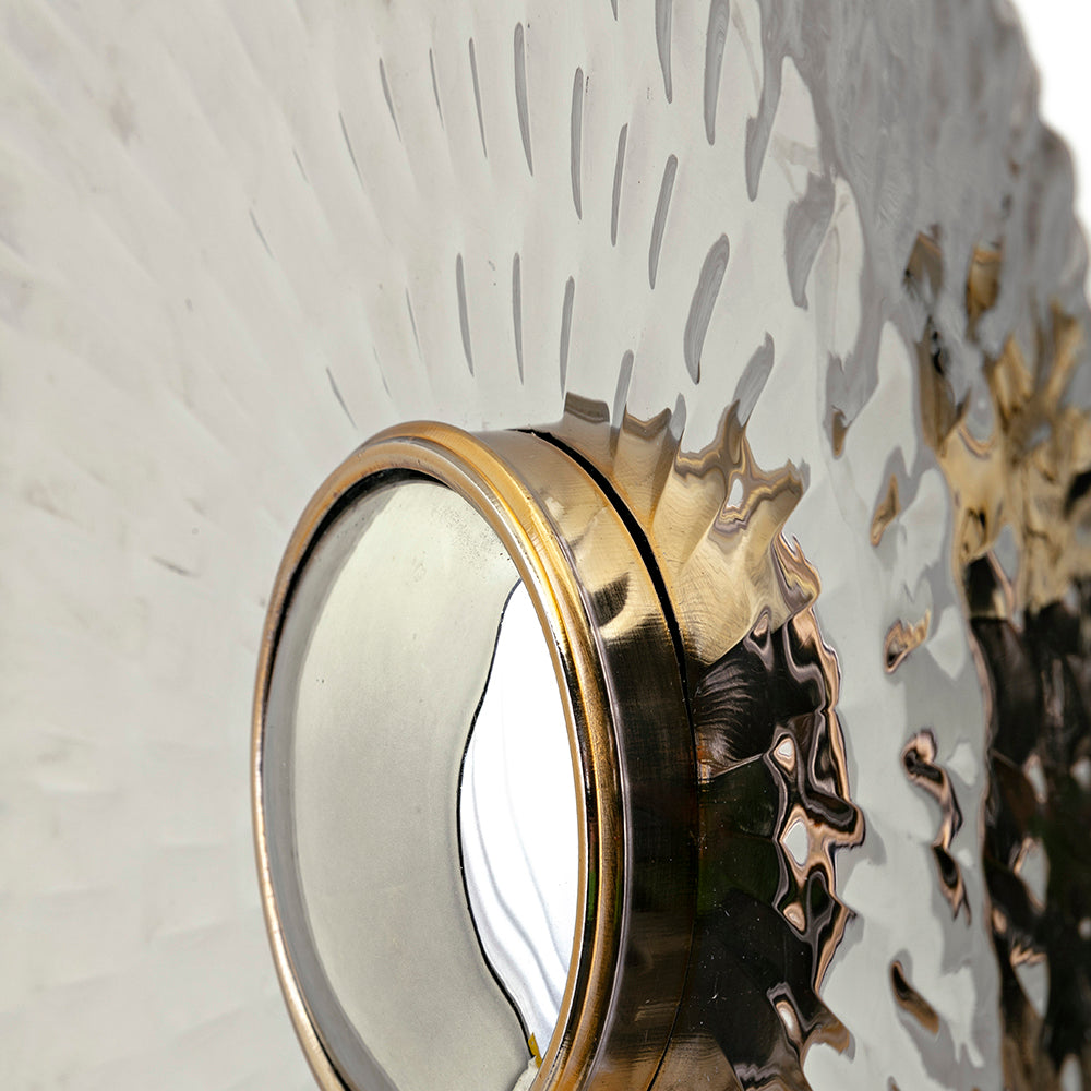 Hammered metal wall mirror with brass accent frame modern decor accent