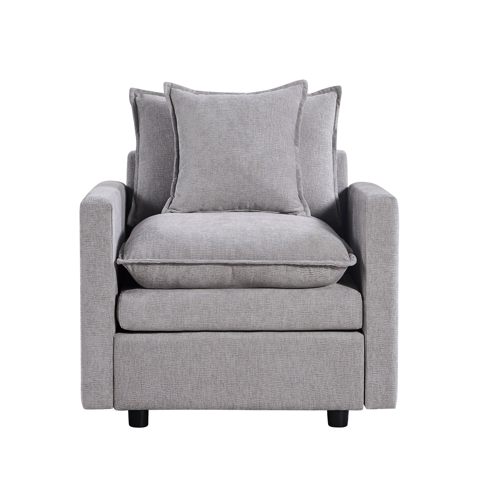 Textured grey fabric accent chair with plush seat and back cushions perfect for any living room