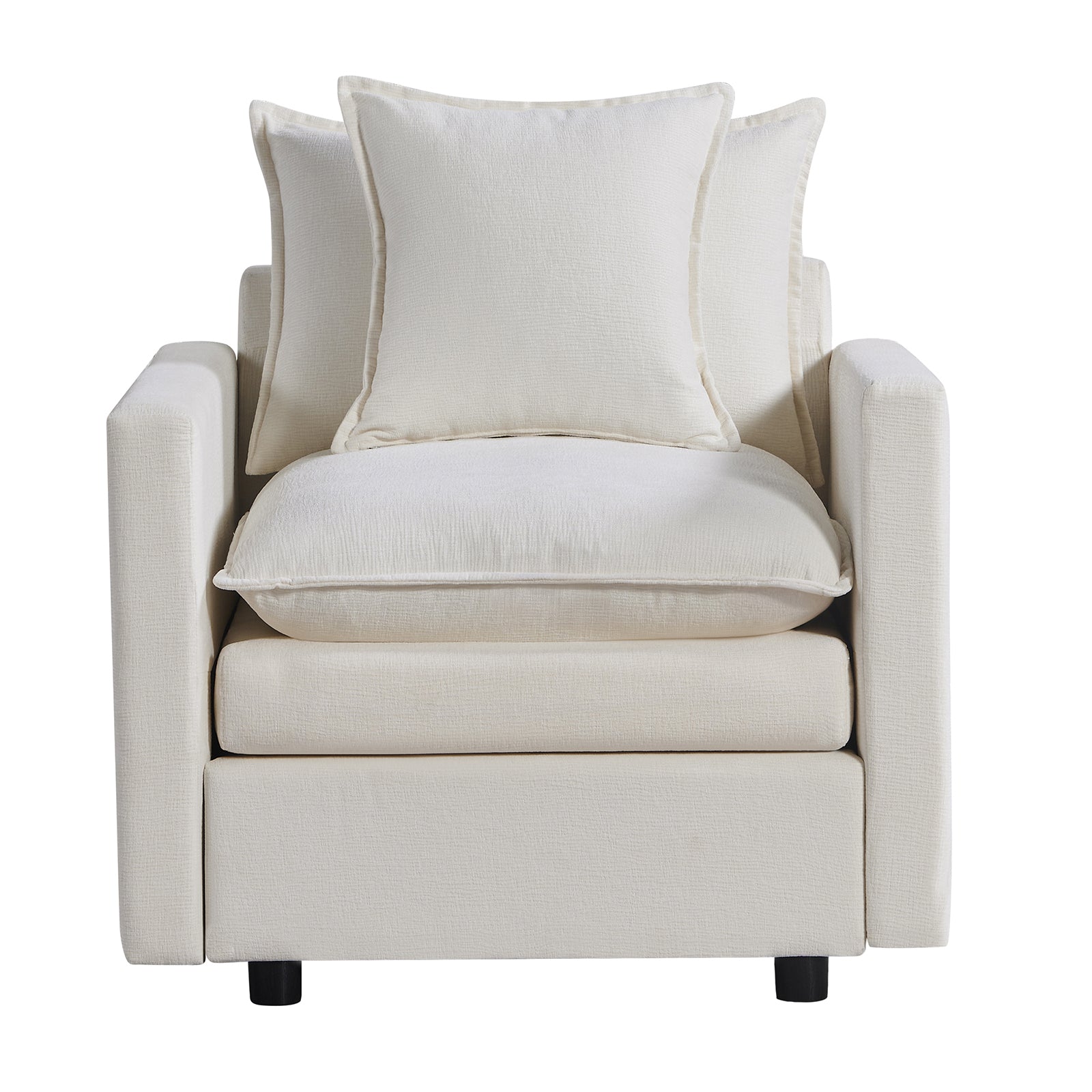 Plush ivory armchair with textured fabric and deep seat cushions for ultimate comfort