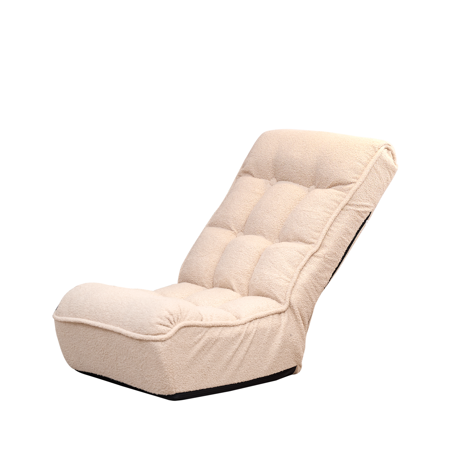 Cream teddy fabric floor chair with tufted seat and adjustable back