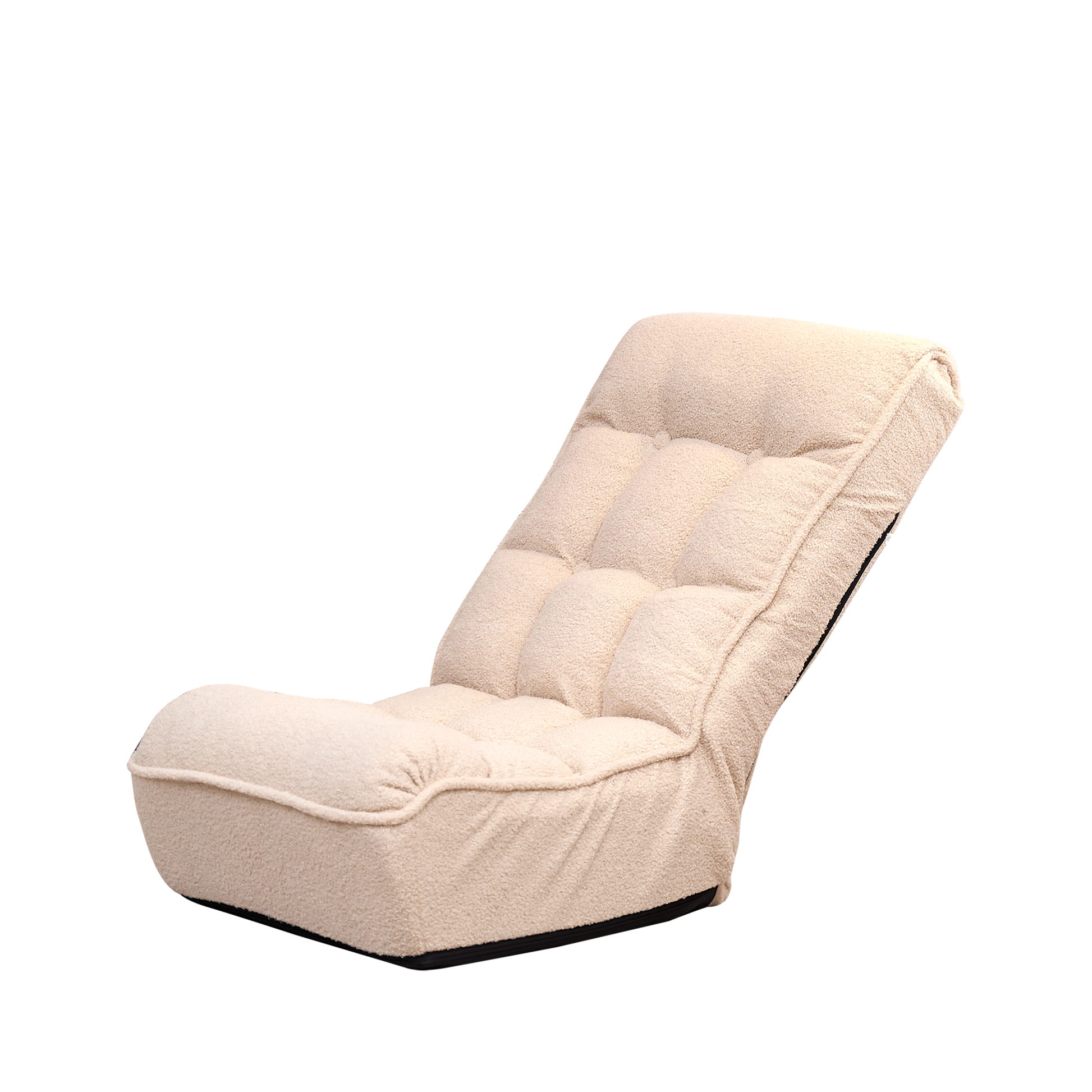 Cream teddy fabric floor chair with tufted seat and adjustable back