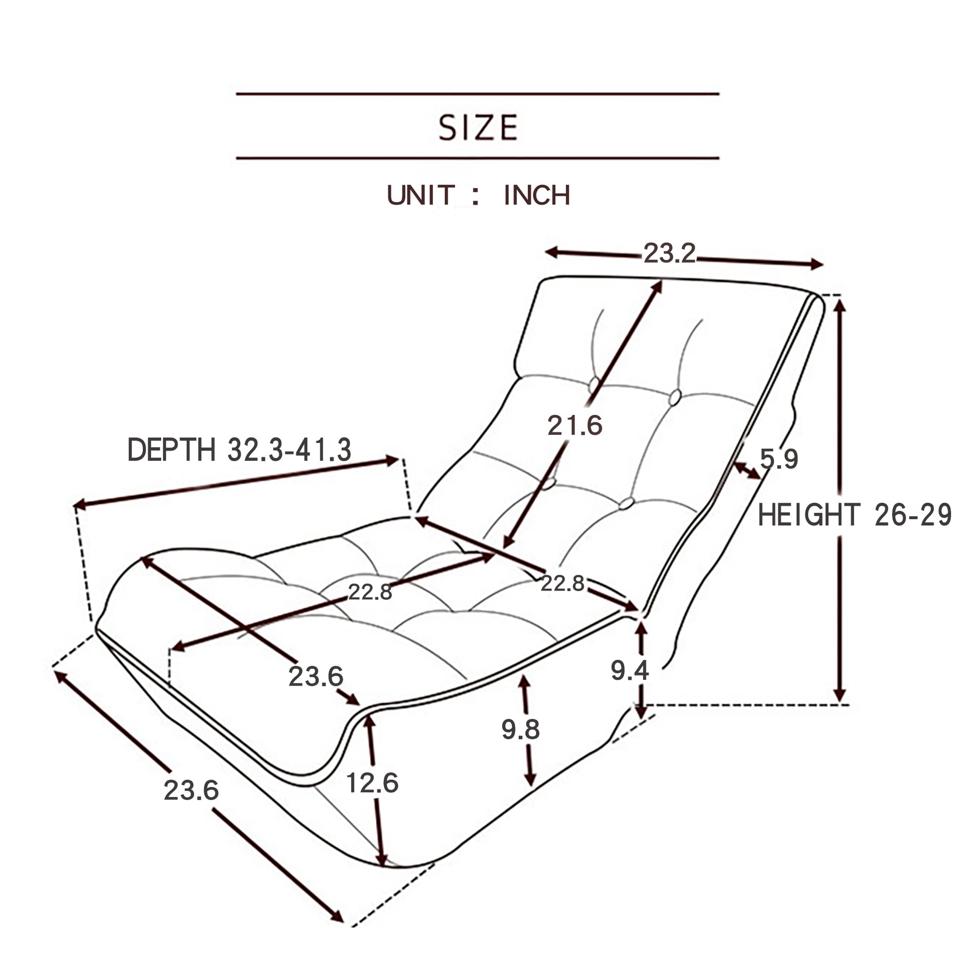 Adjustable floor chair dimensions in inches  depth  height