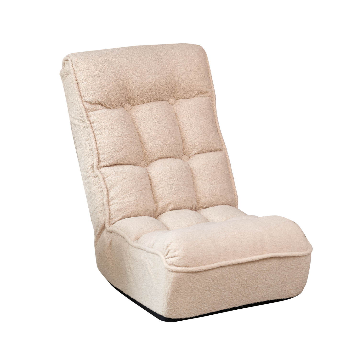 Cream teddy bear fabric floor chair with tufted seat and adjustable back