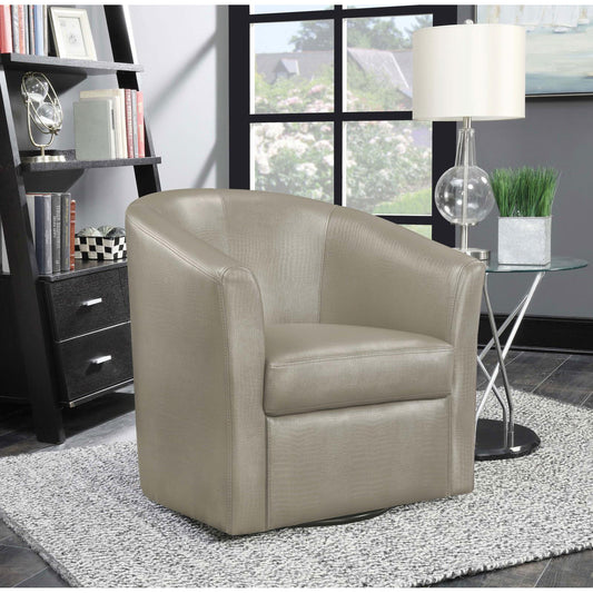 Taupe faux leather swivel accent chair with textured finish