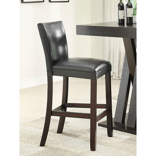 Black faux leather bar stool with dark wood legs and footrest