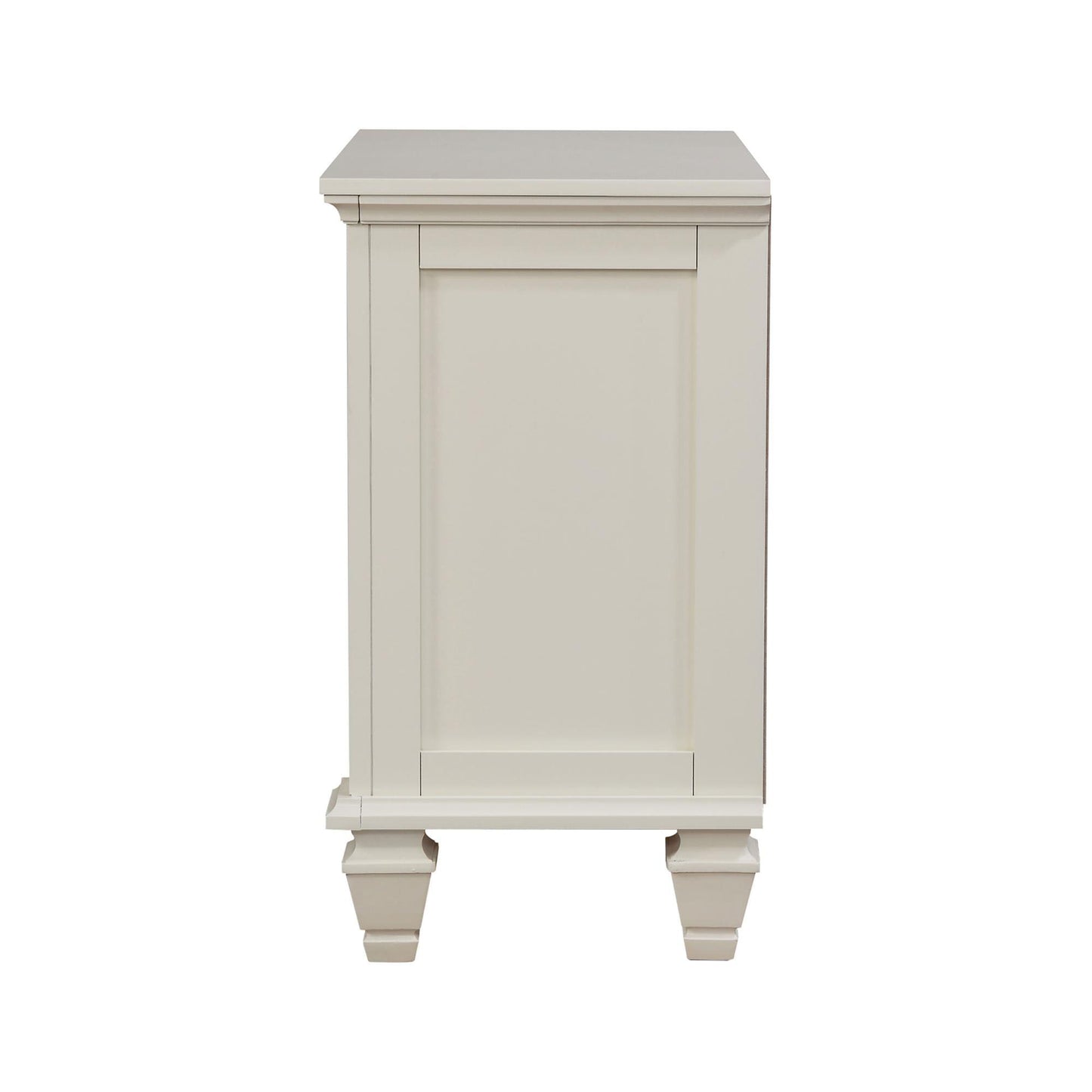 Cream bedside cabinet with decorative trim and carved legs