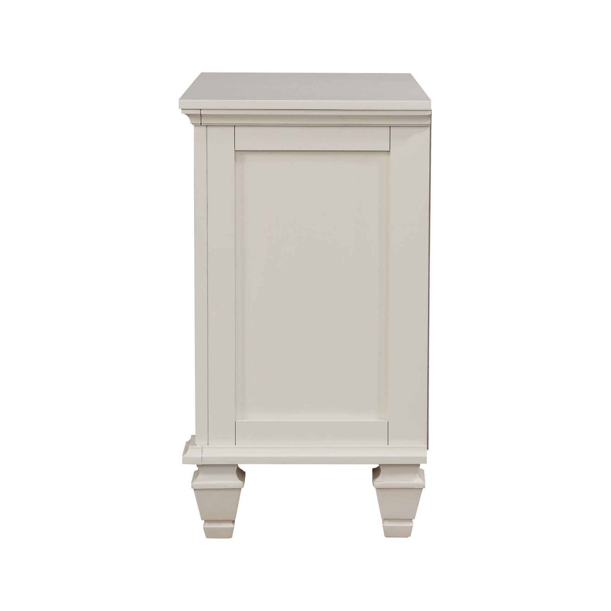 Cream bedside cabinet with decorative trim and carved legs