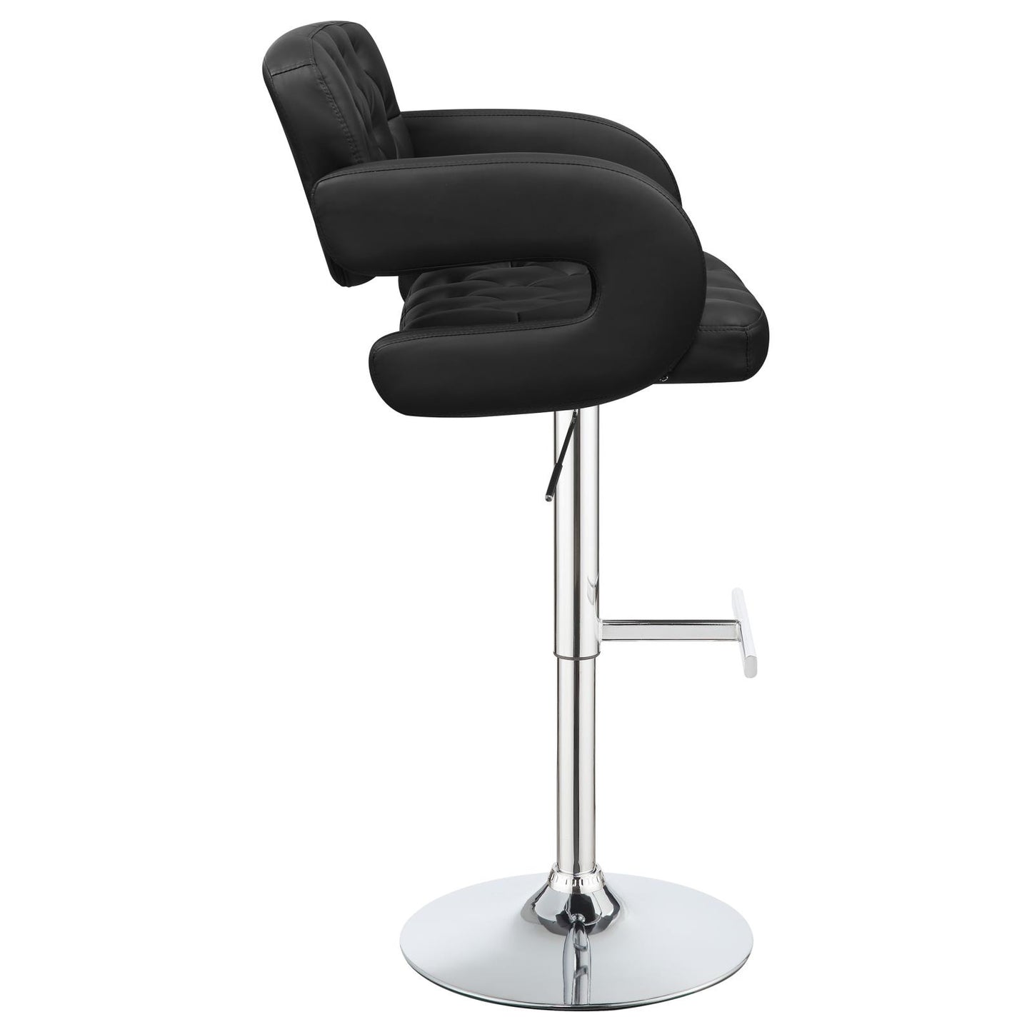 Black upholstered bar stool with tufted seat and back chrome base