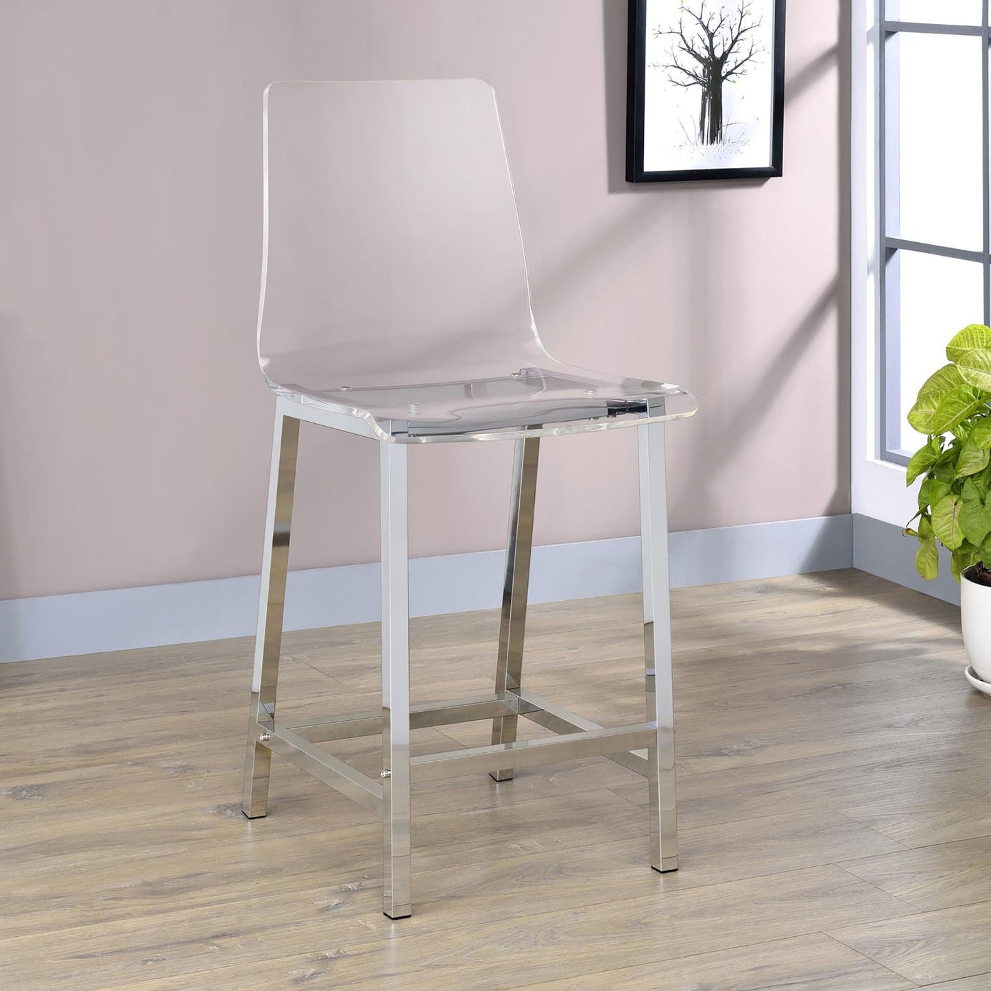 Clear acrylic bar stool with polished chrome legs modern design for kitchen island