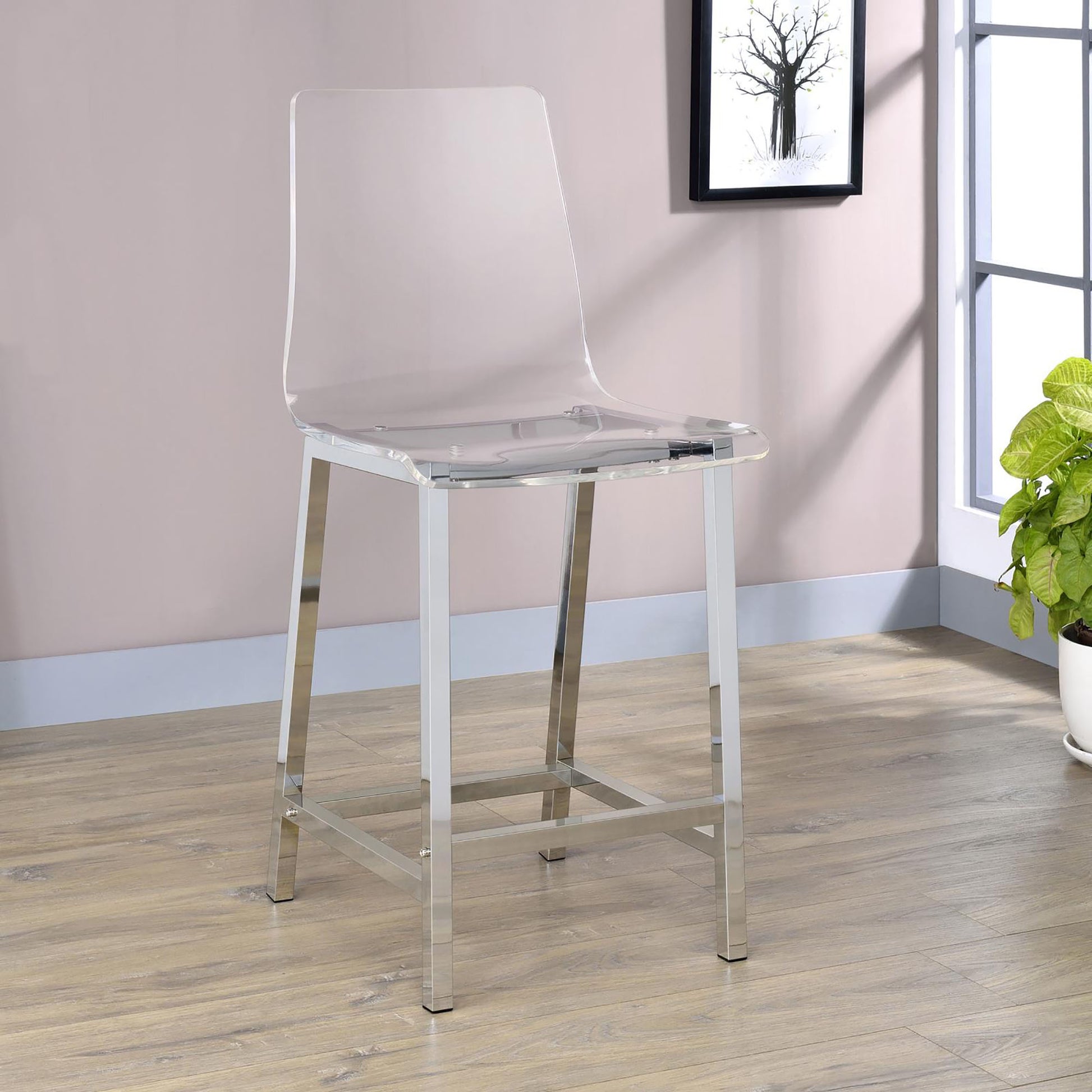 Clear acrylic bar stool with polished chrome legs modern design for kitchen island