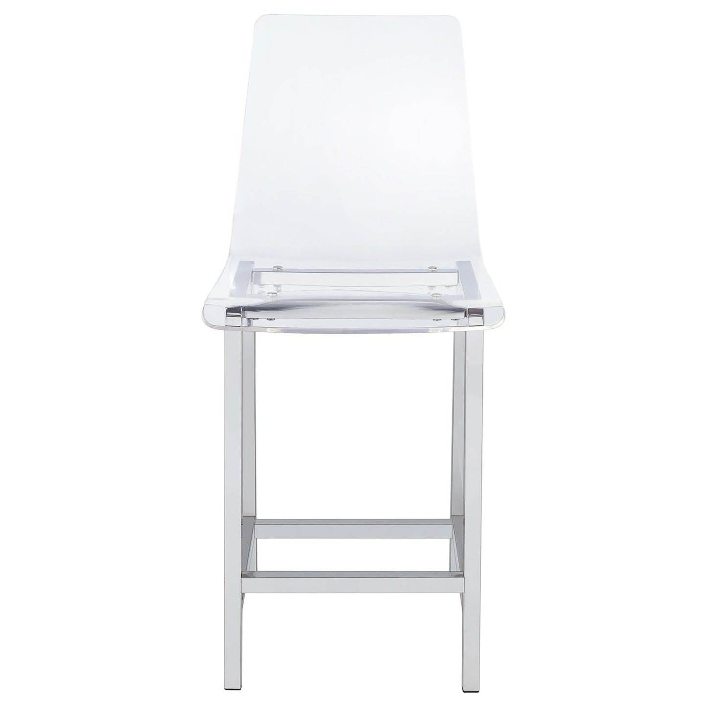 Transparent acrylic counter stool with a sleek chrome base perfect for modern kitchens