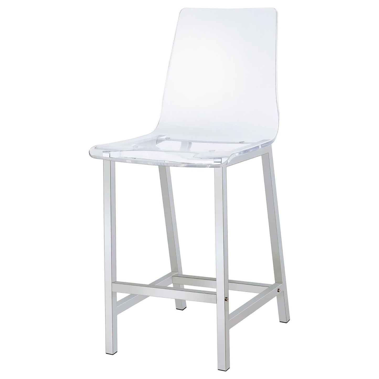 Clear acrylic bar stool with silver metal frame and back