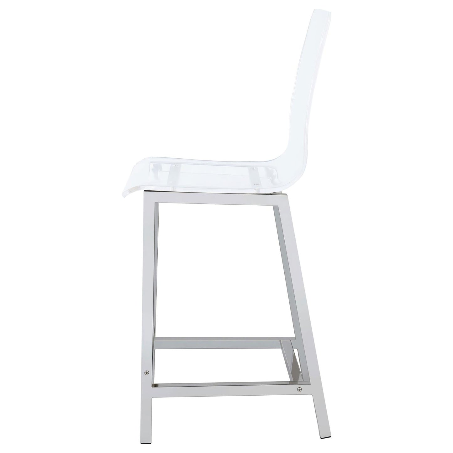 Modern clear acrylic bar stool with polished chrome metal frame and footrest