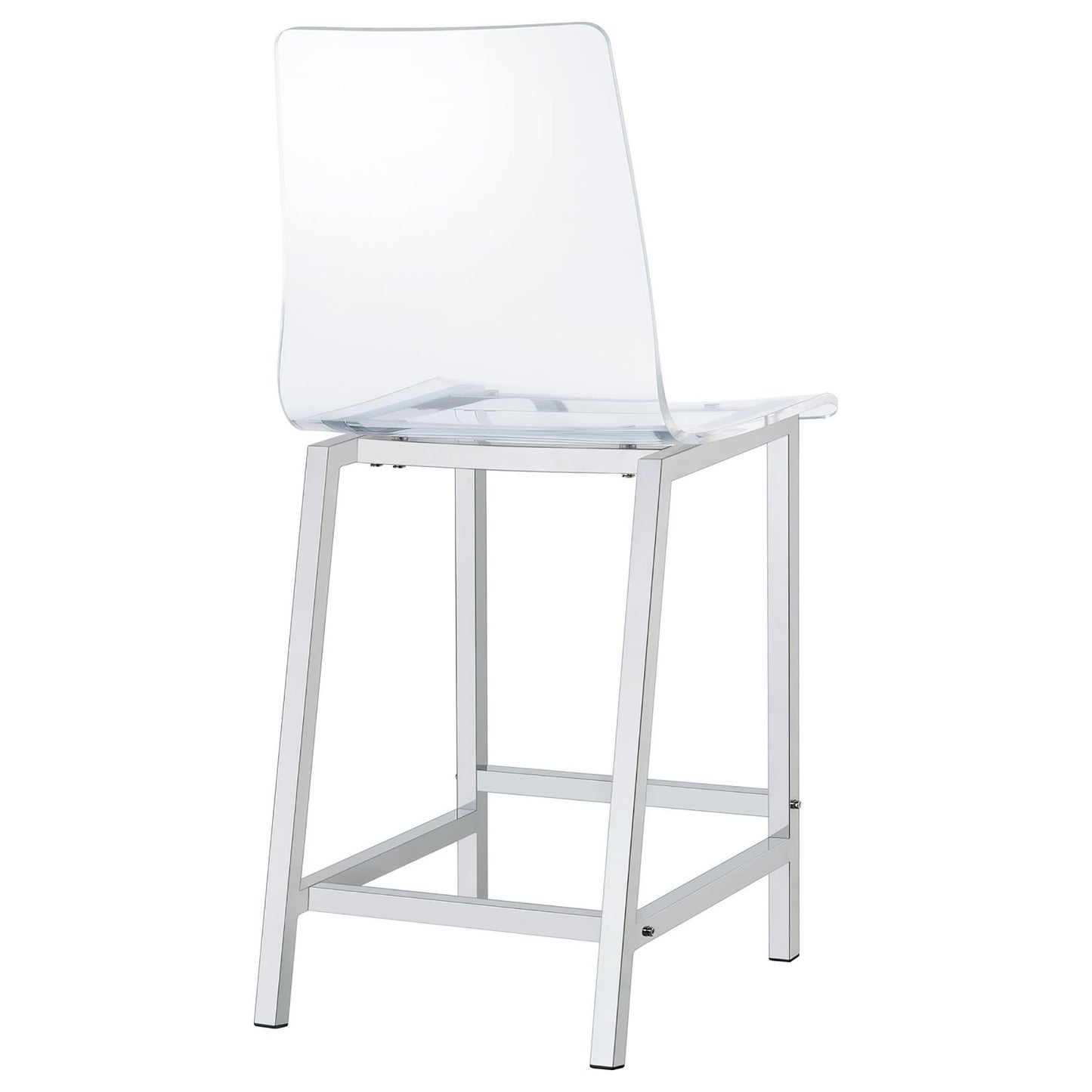 Transparent acrylic bar stool with polished chrome metal legs perfect for modern kitchens