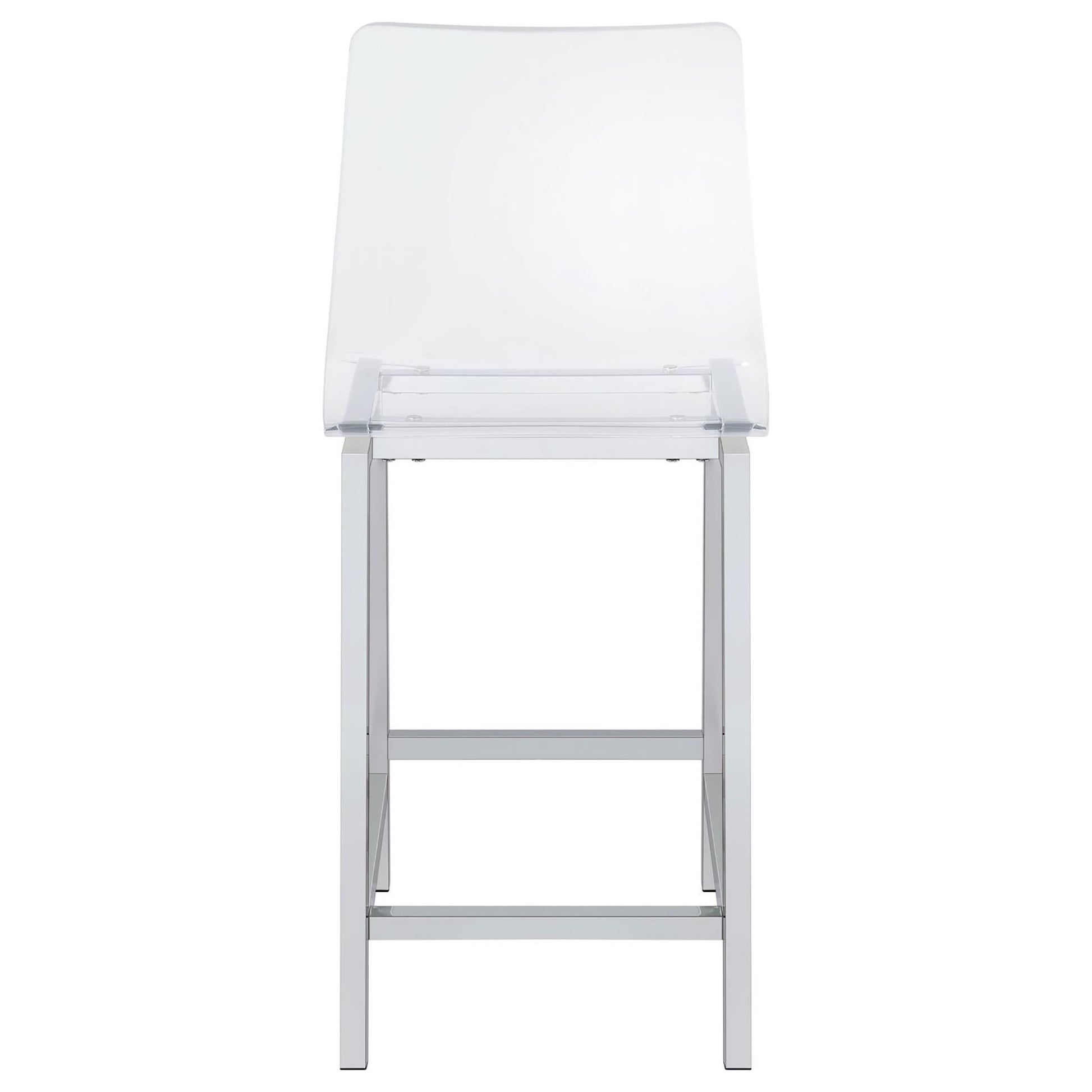 Clear acrylic bar stool with a sleek chrome metal frame perfect for modern kitchens