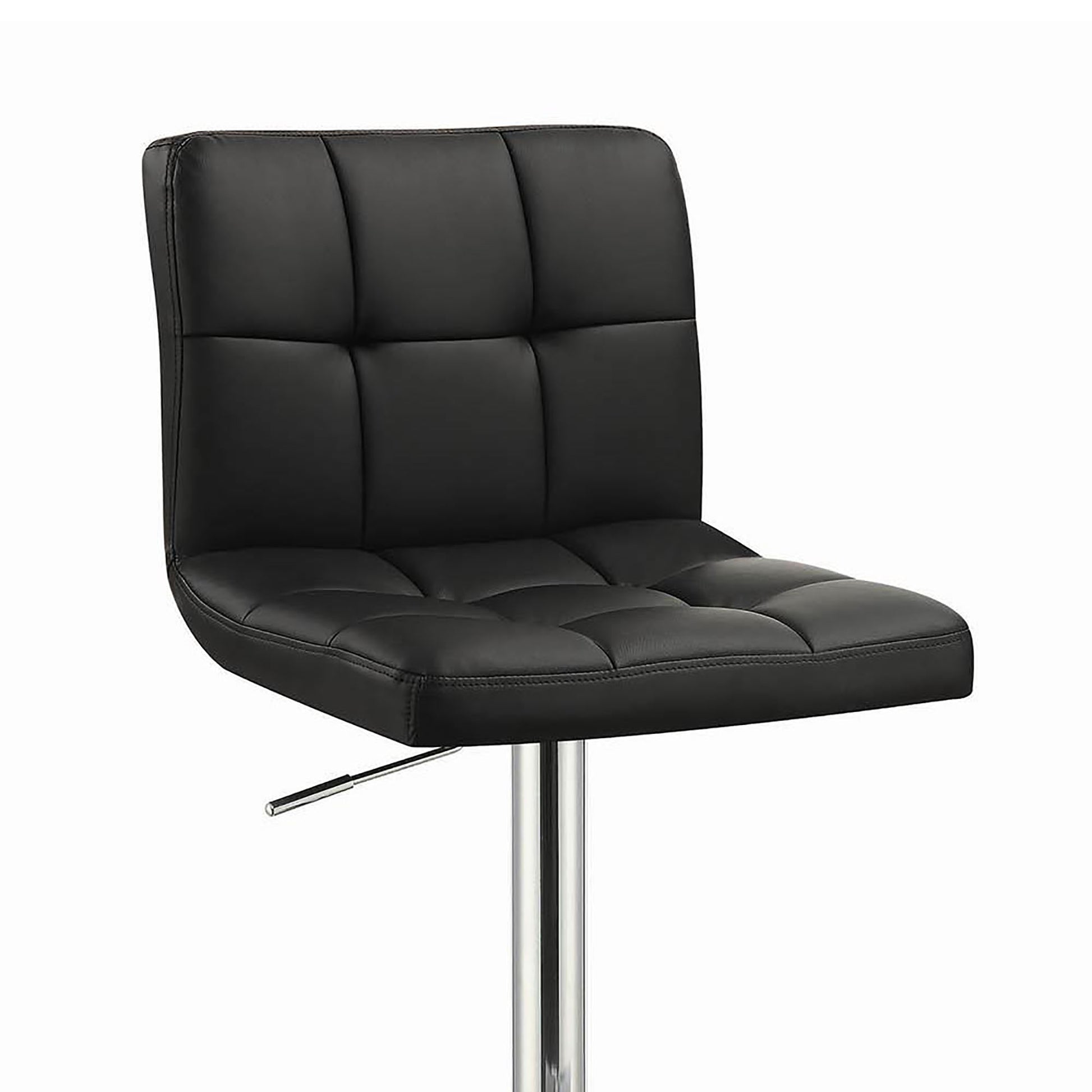 Black tufted faux leather bar stool with chrome base
