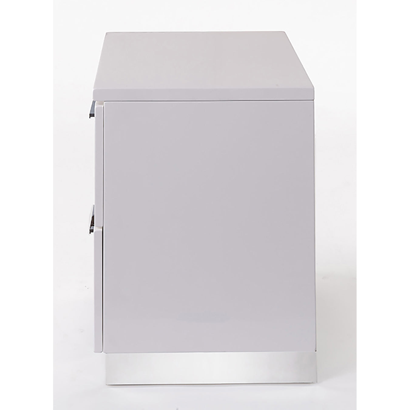 Modern grey bedside table with silver base ideal for bedroom storage