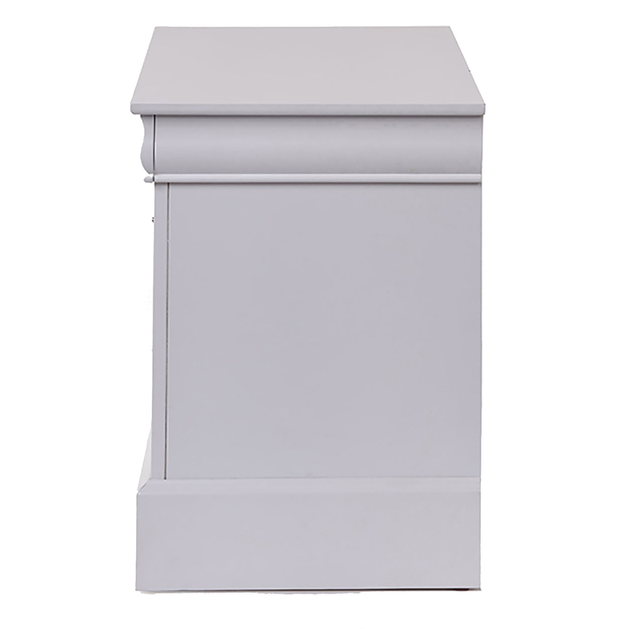 Classic grey wooden cabinet with decorative moulding and plinth base