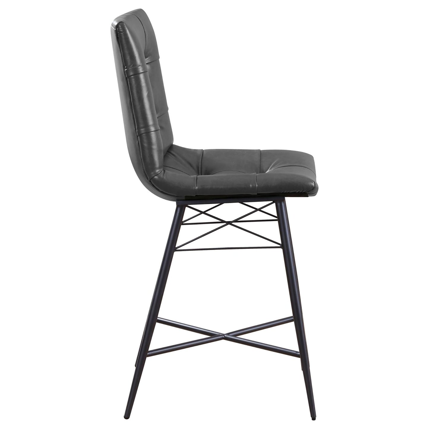 Black faux leather upholstered bar stool with tufted back and Xbase