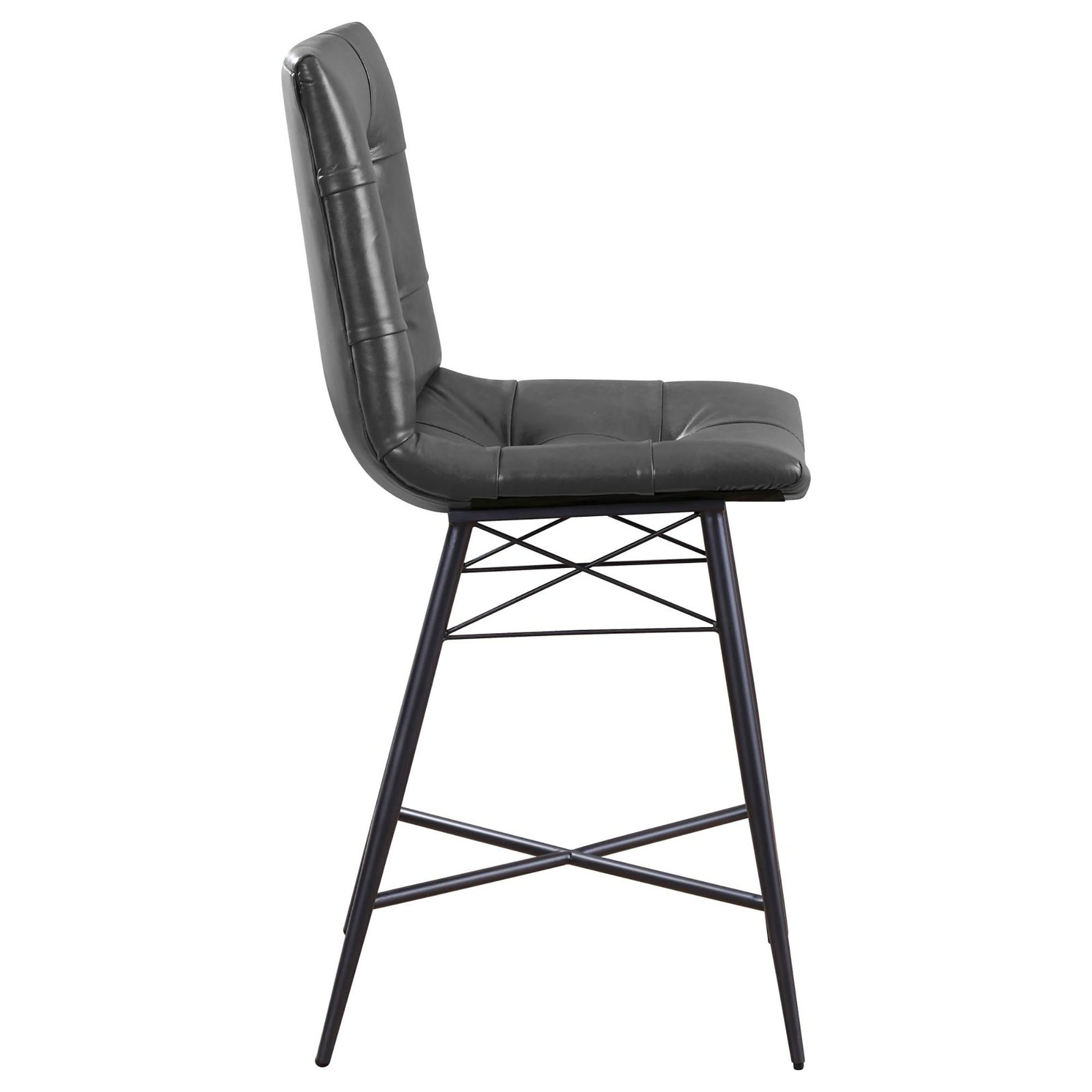 Black faux leather upholstered bar stool with tufted back and Xbase