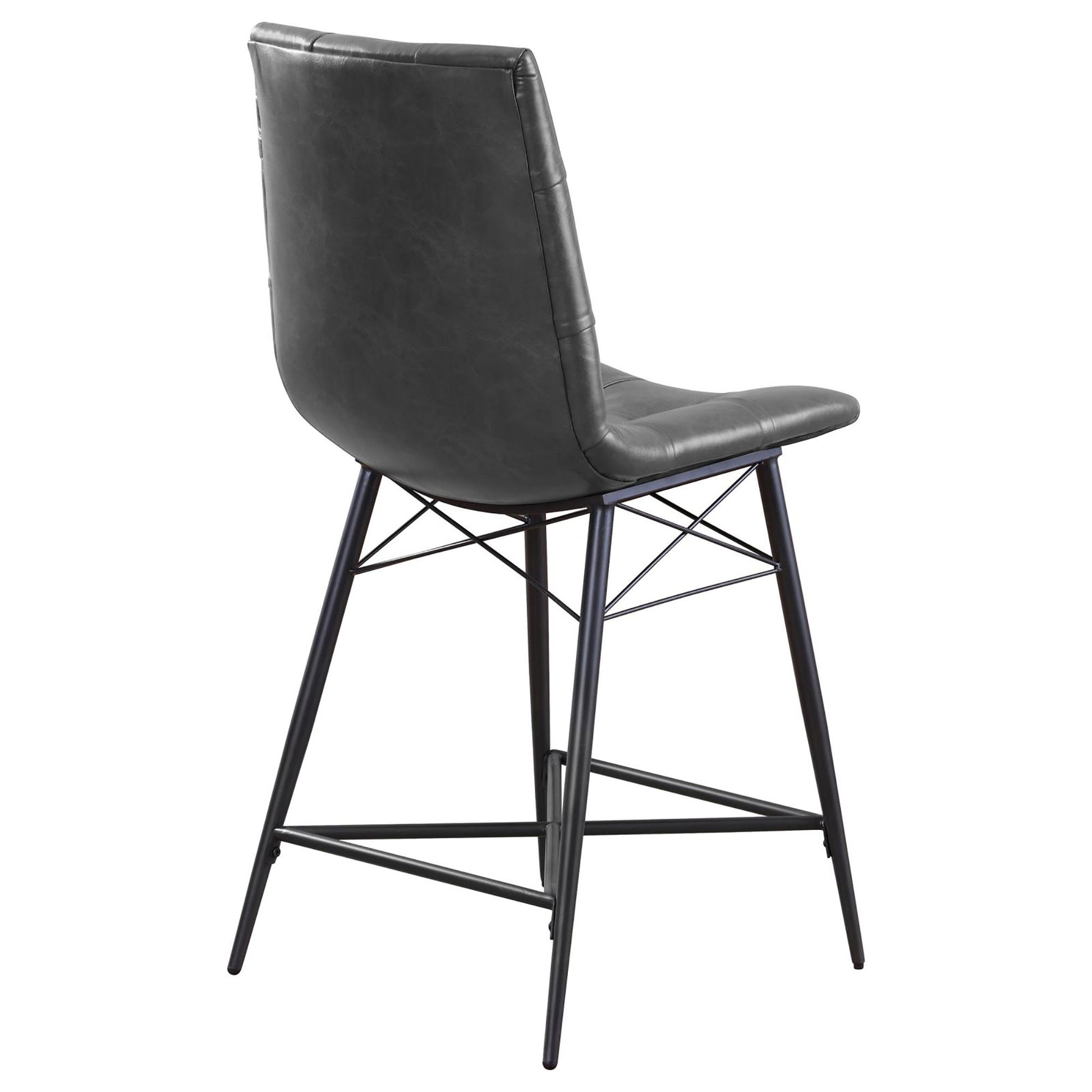 Dark gray faux leather counter stool with modern black metal legs