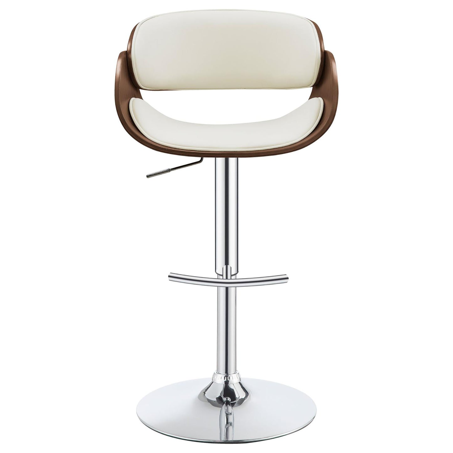 Cream leather and walnut modern bar stool with chrome base