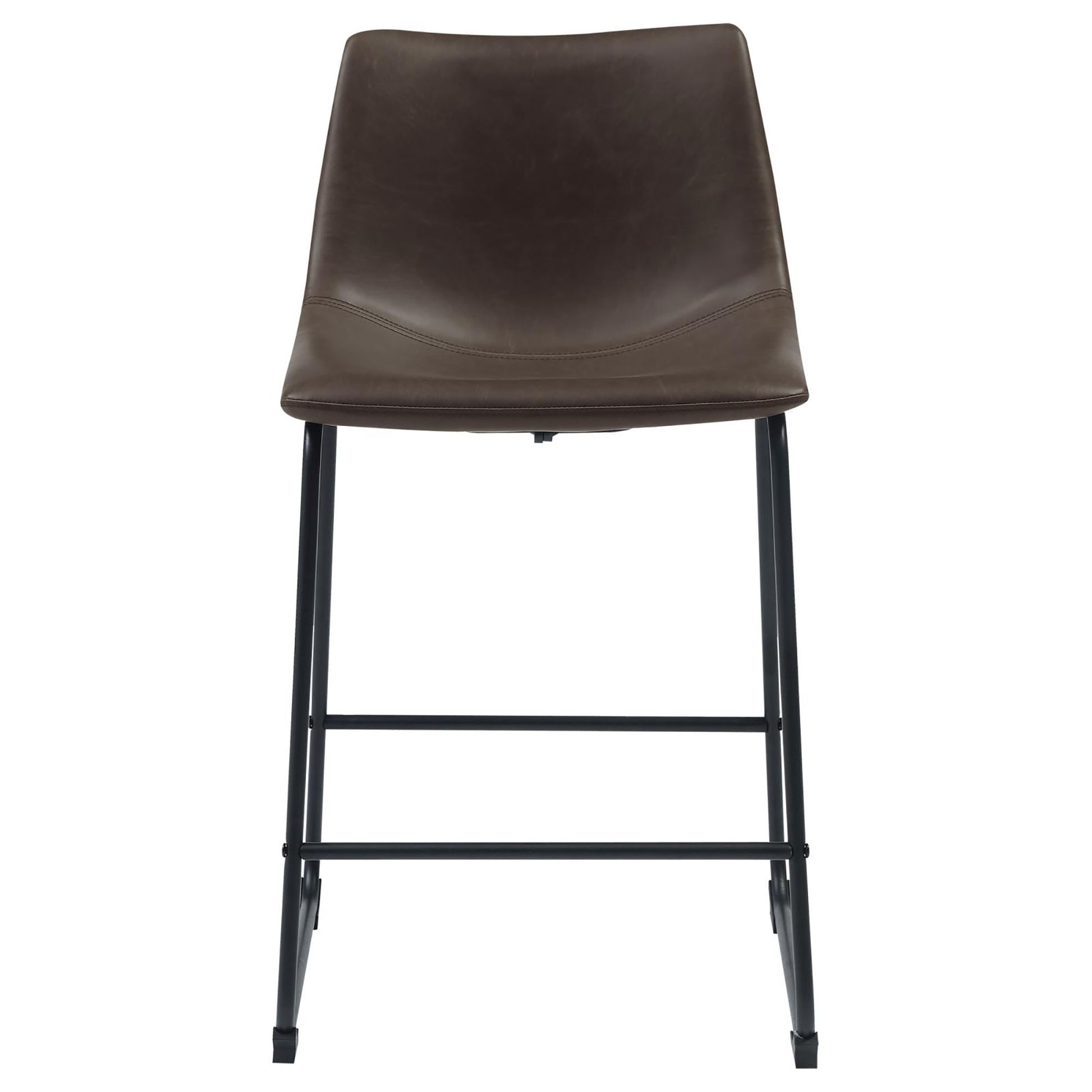 Brown leatherette bar stool with black metal legs and footrest for kitchen islands