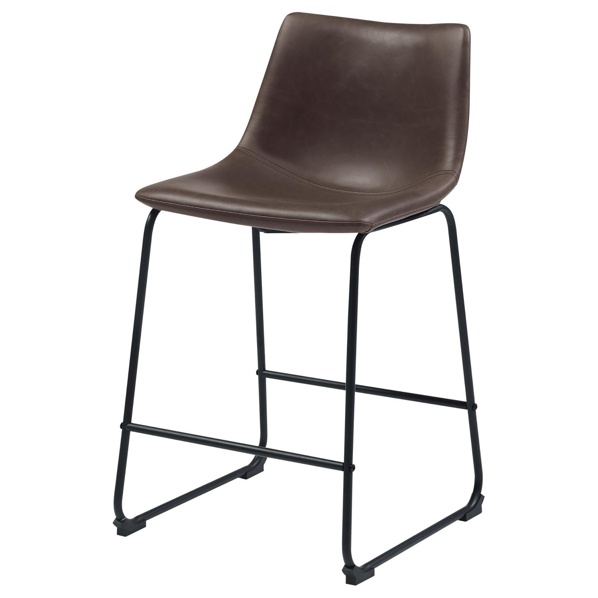 Brown faux leather counter stool with sleek black metal legs perfect for modern kitchens