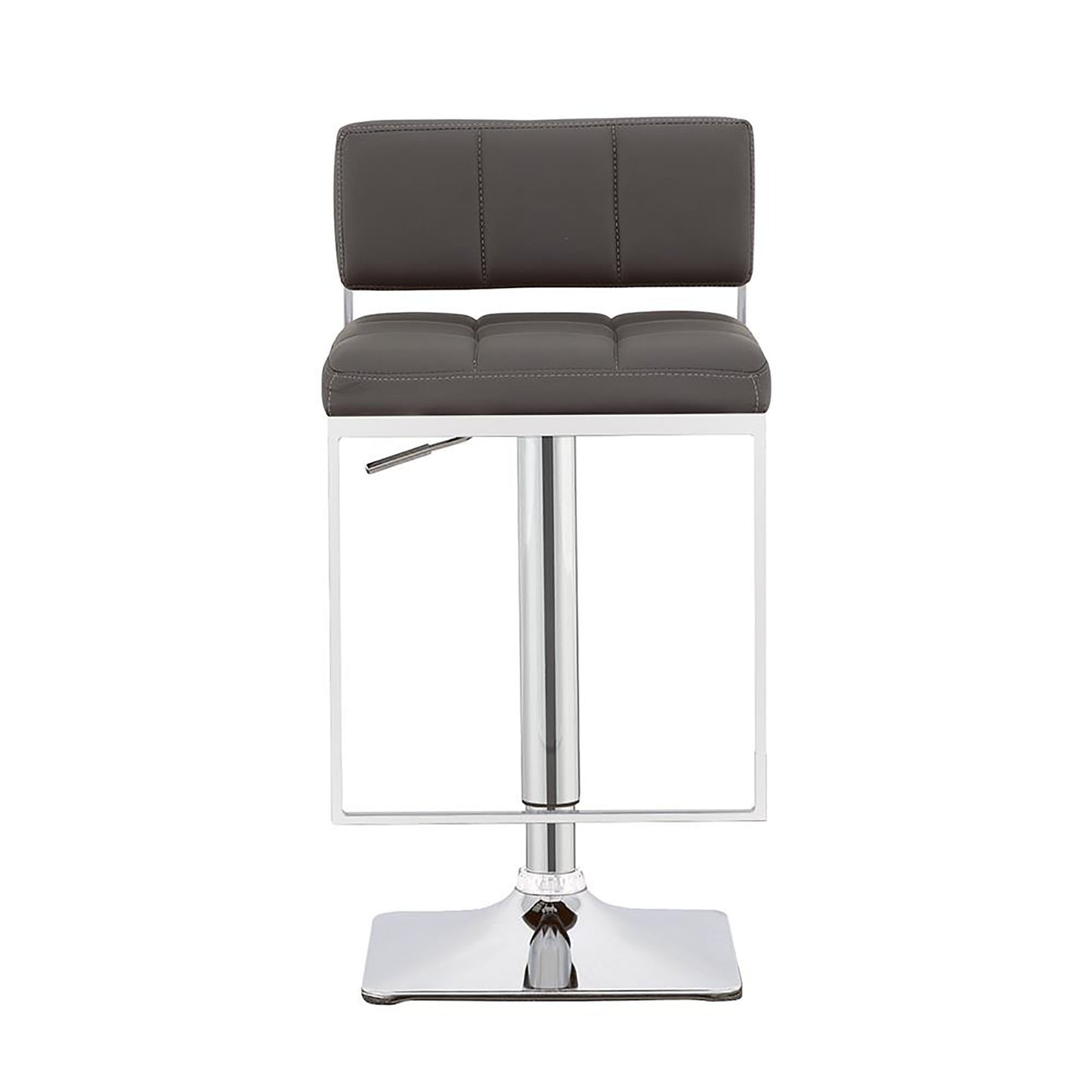 Modern grey faux leather bar stool with chrome base and adjustable height