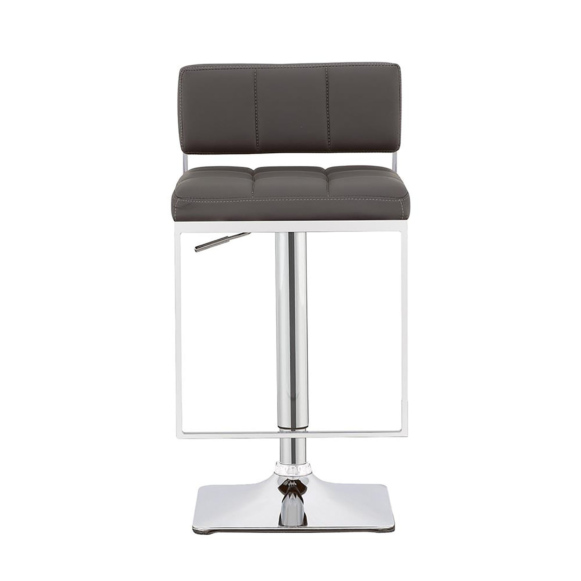 Modern grey faux leather bar stool with chrome base and adjustable height
