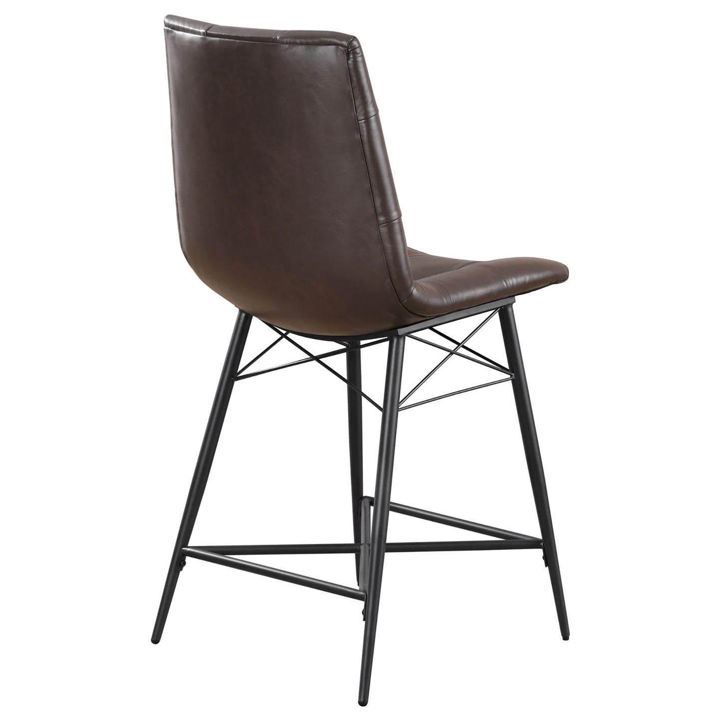 Dark brown faux leather bar stool with a modern metal base