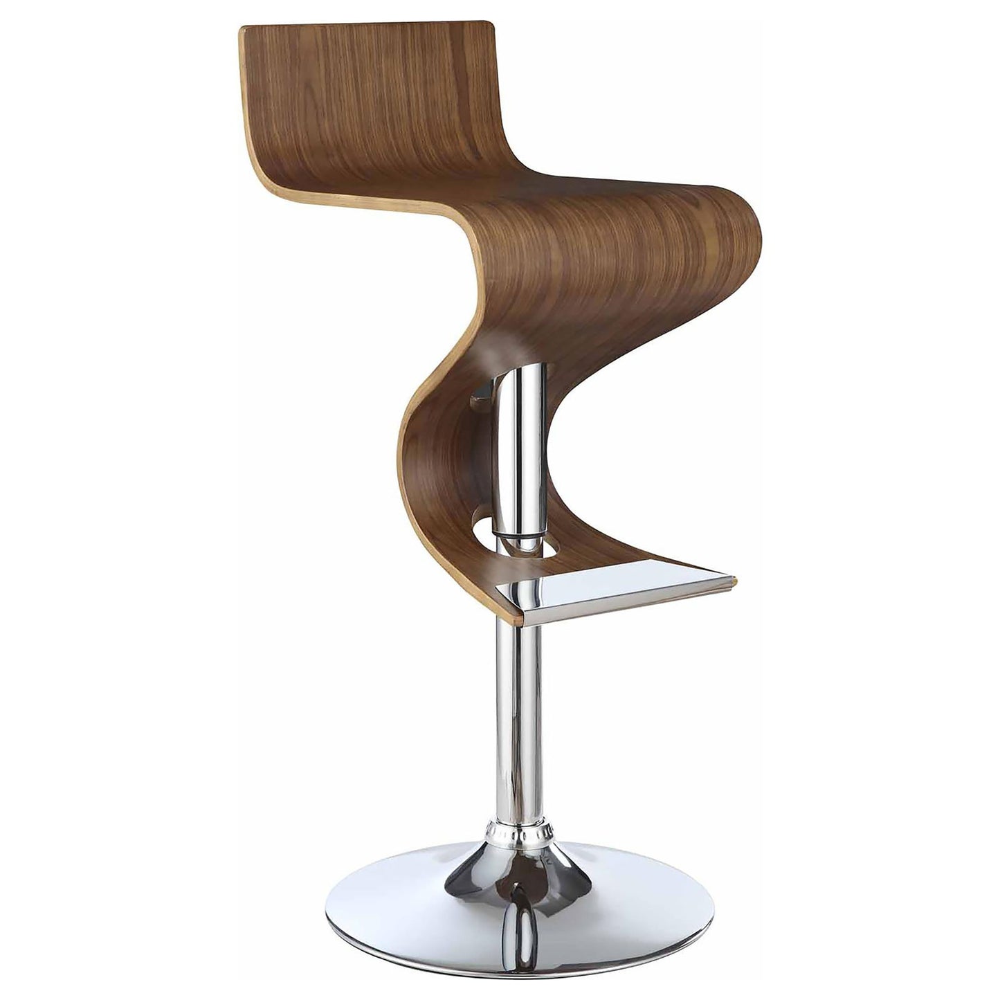 Walnut bentwood bar stool with chrome base and footrest modern design