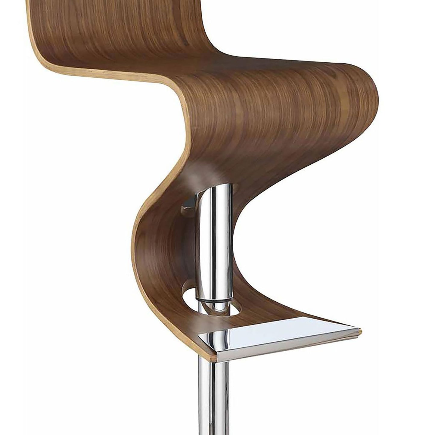 Modern wood veneer bar stool with chrome pedestal base and footrest