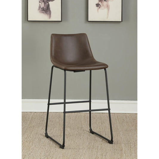 Brown faux leather bar stool with sleek black metal legs perfect for modern kitchens