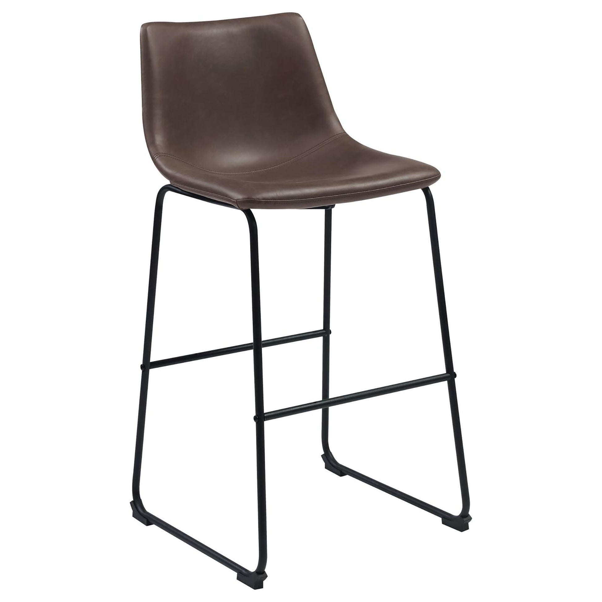 Brown faux leather bar stool with black metal legs modern design