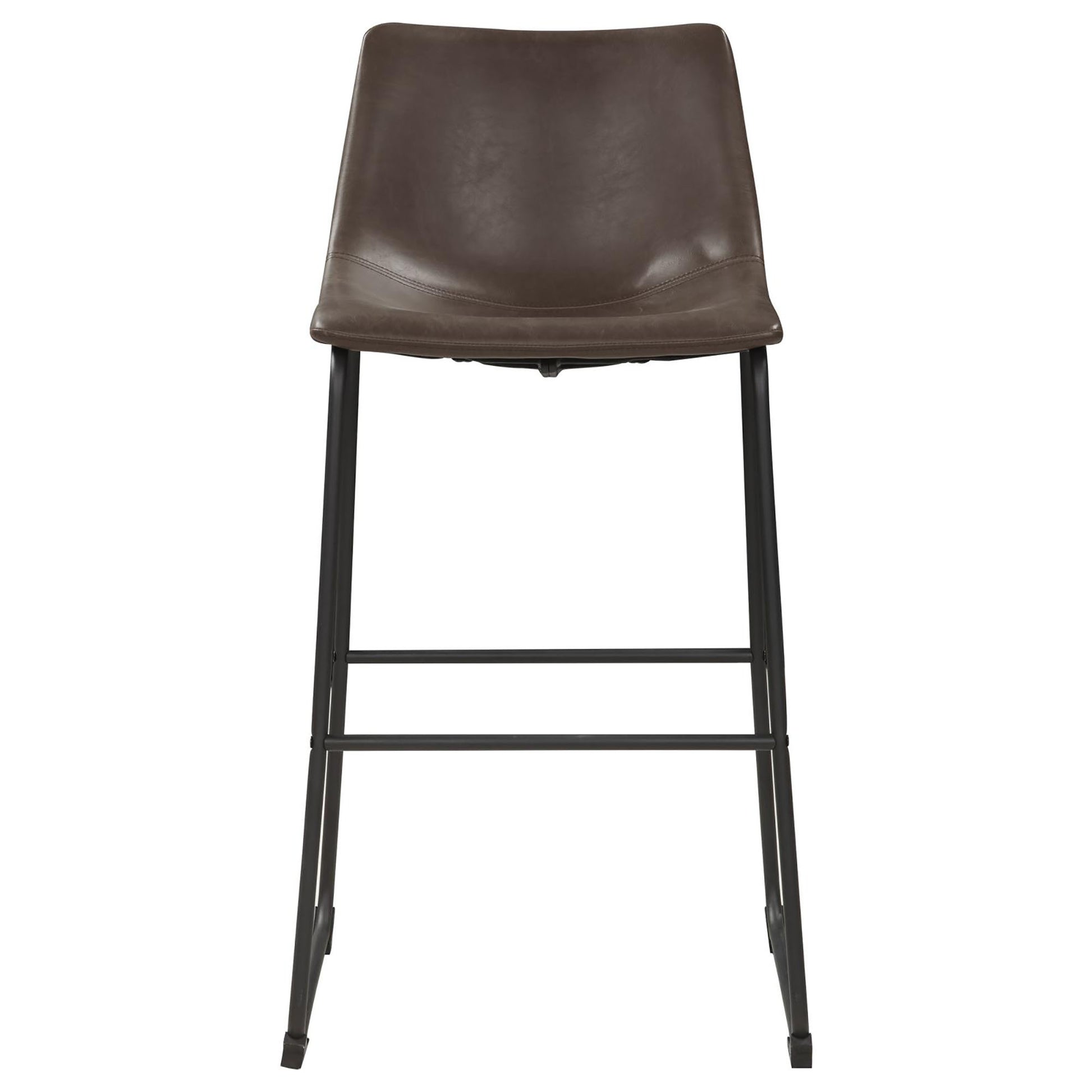 Brown faux leather modern bar stool with black metal legs