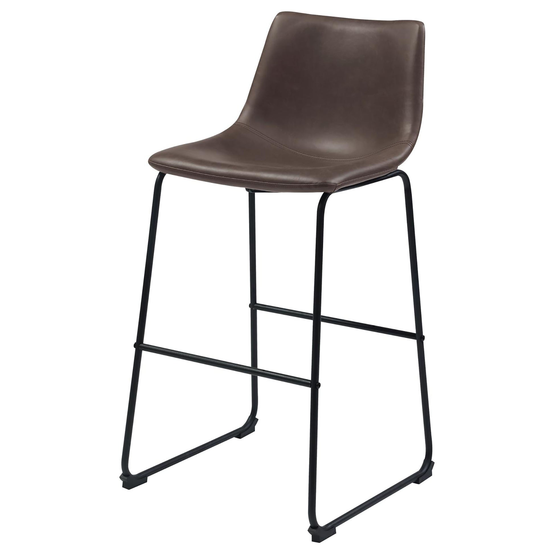 Brown faux leather bar stool with black metal frame and footrest