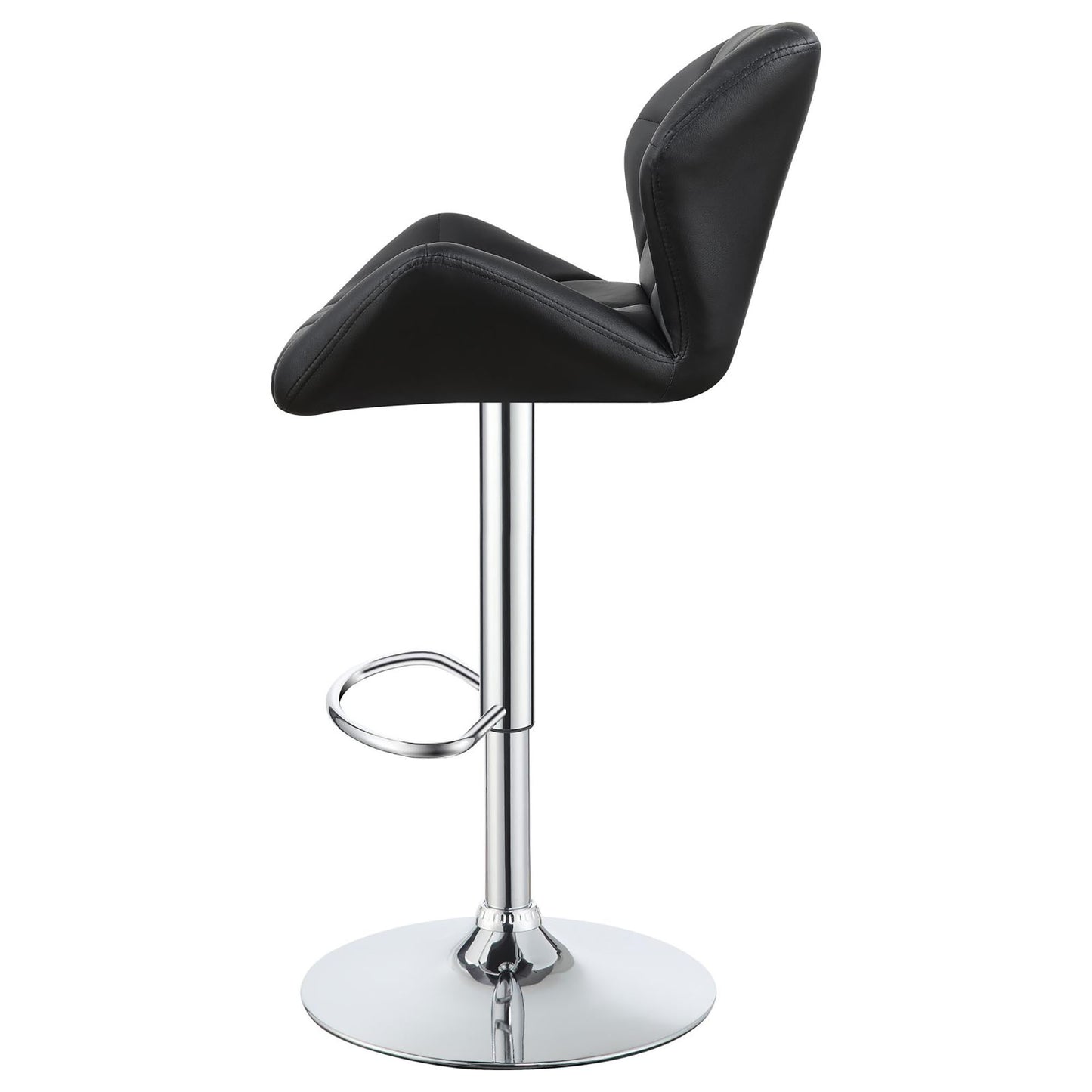 Modern black leatherette bar stool with adjustable height and chrome base