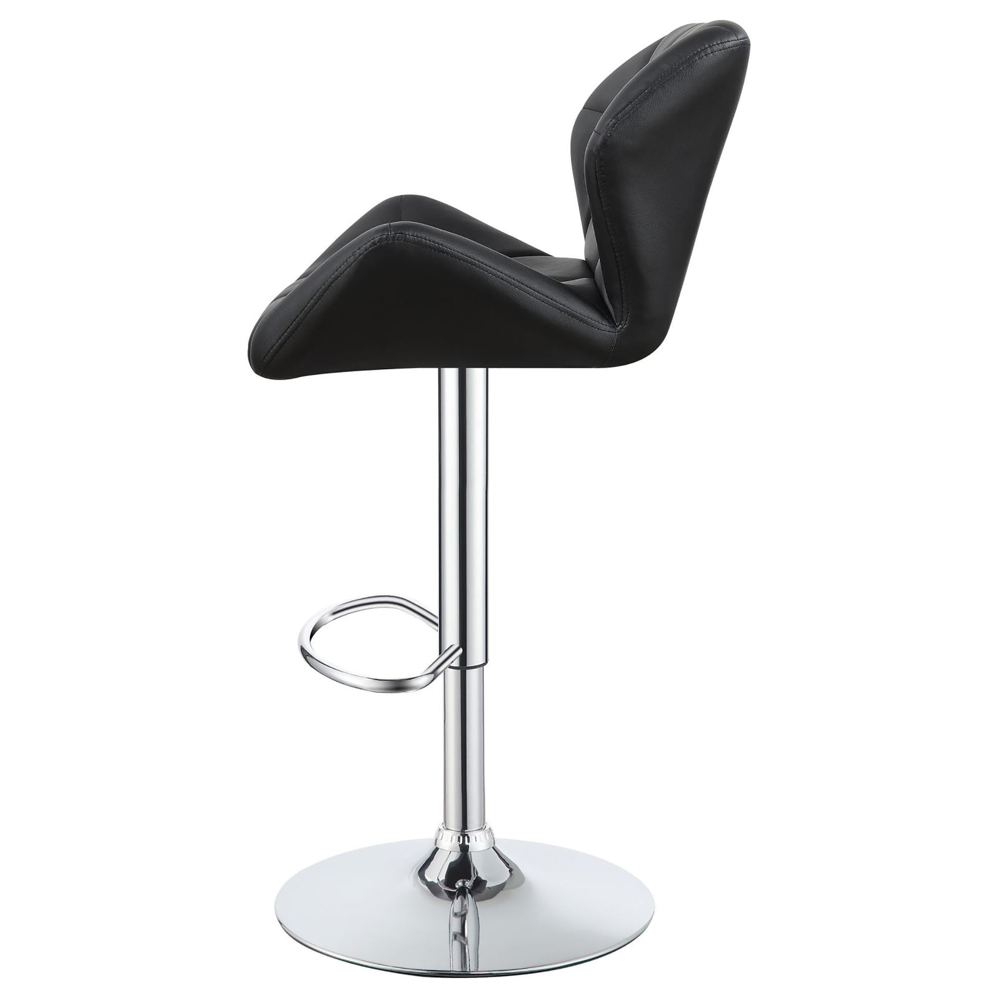 Modern black leatherette bar stool with adjustable height and chrome base