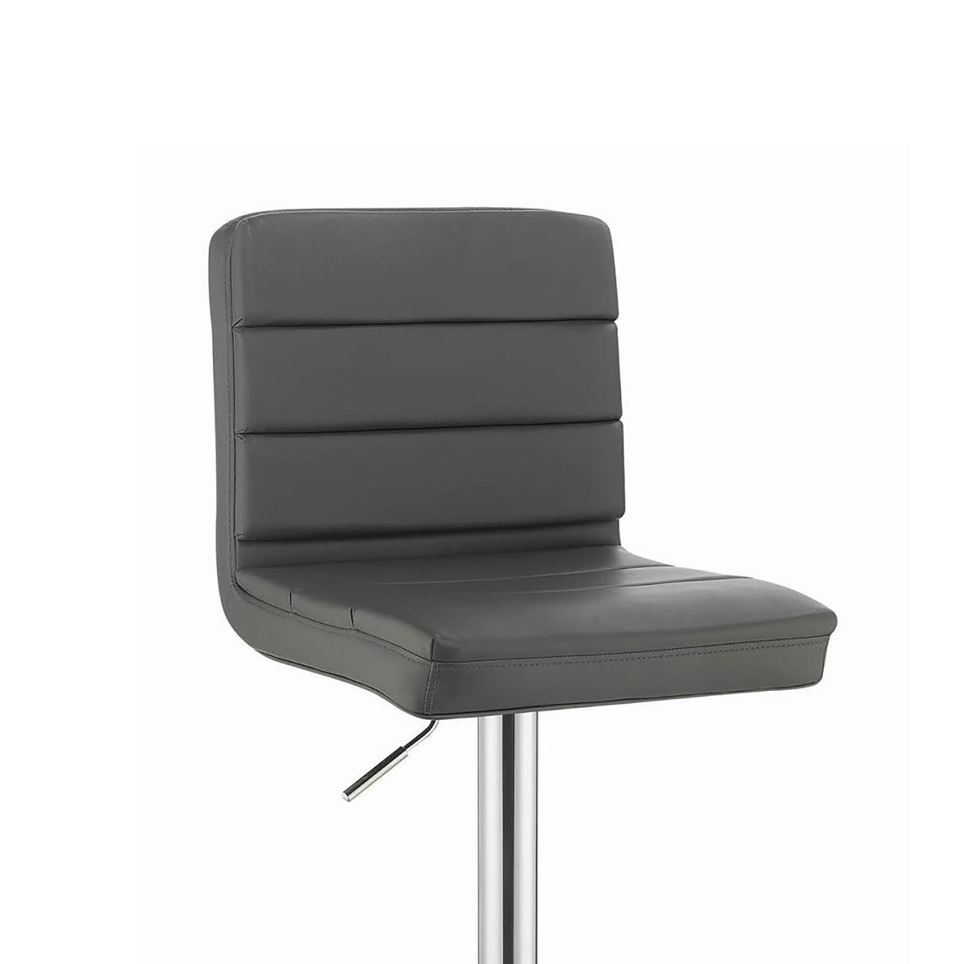 Modern grey faux leather bar stool with horizontal stitching adjustable height