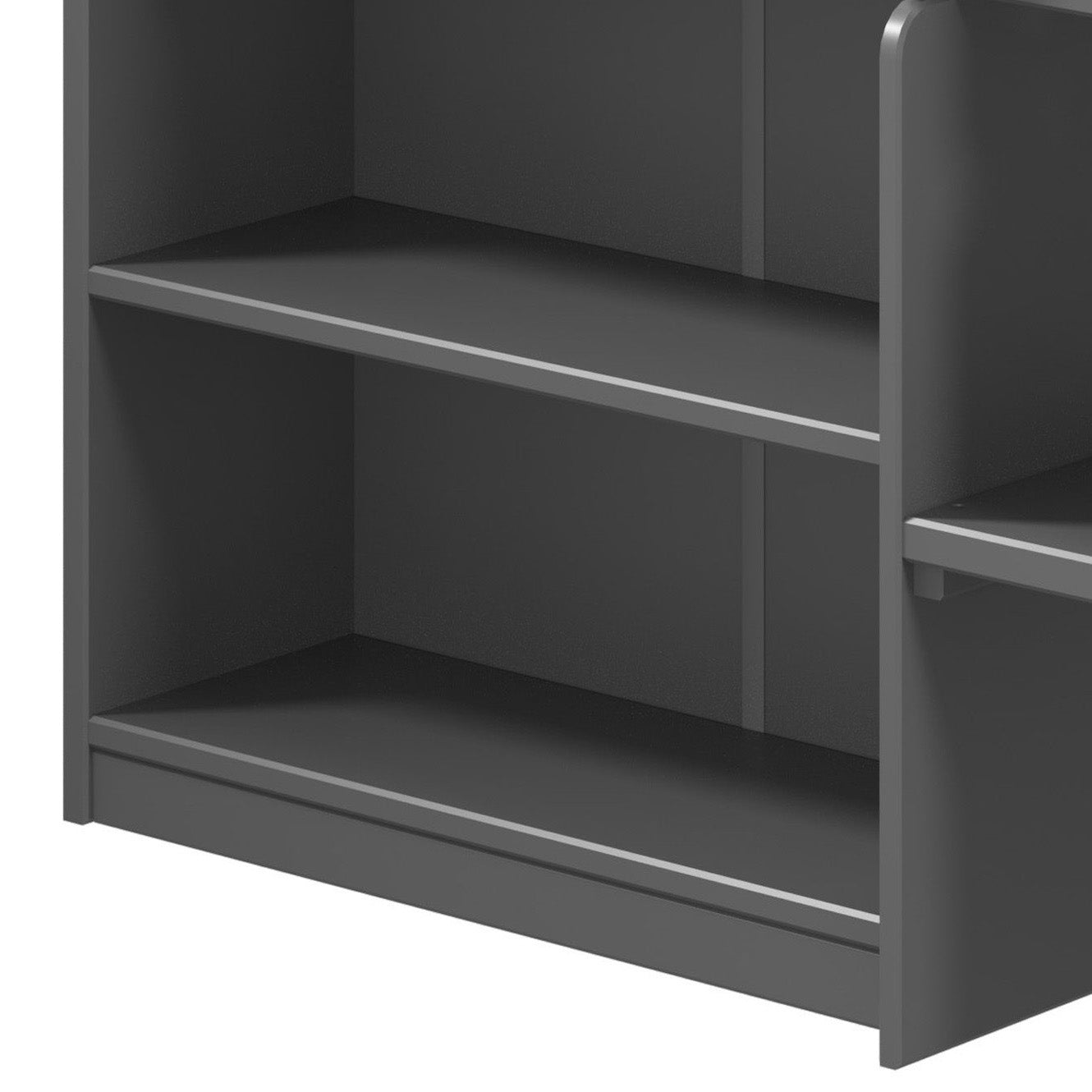 Dark gray modern bookshelf with adjustable shelves ideal for home office storage