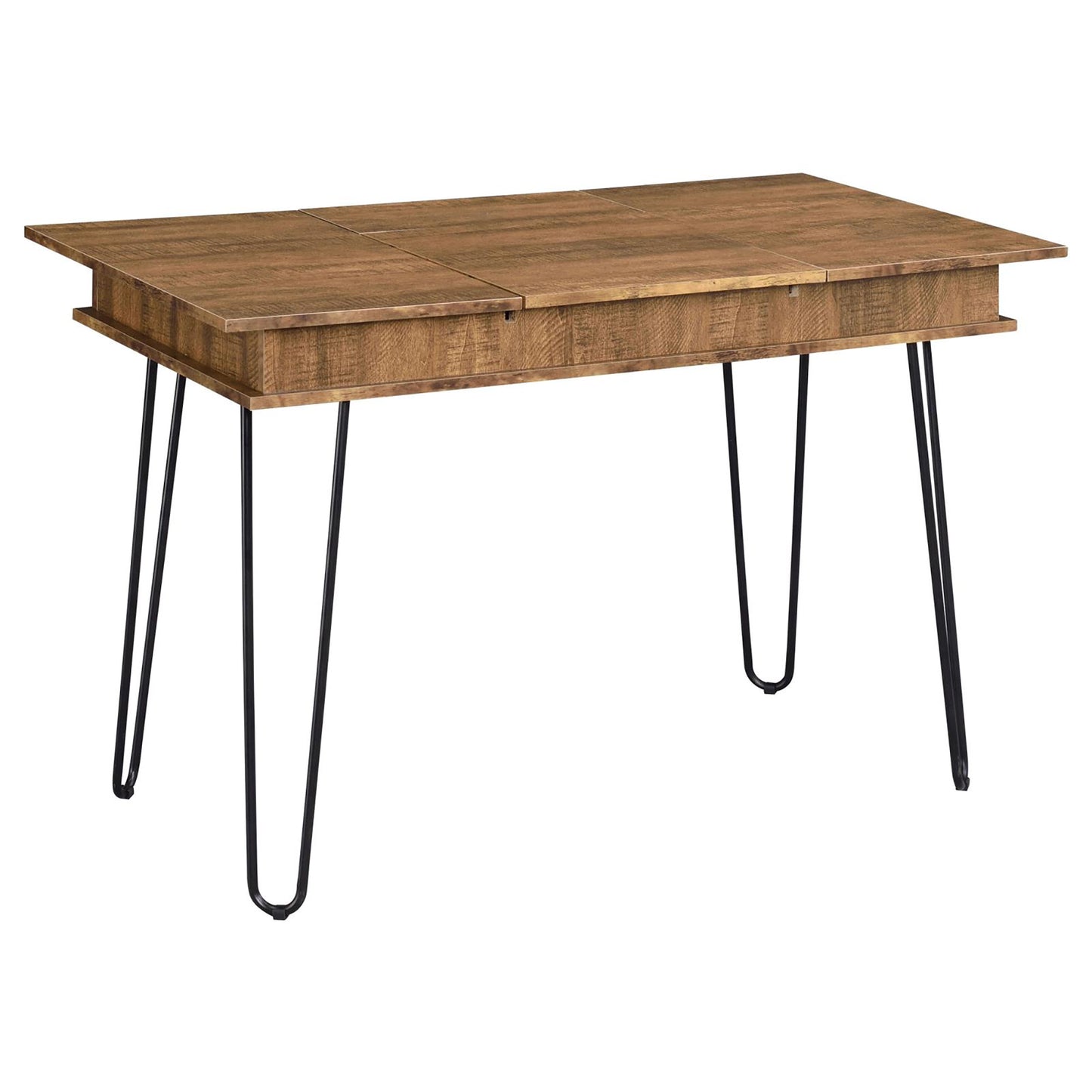 Rustic wood dining table with hairpin legs perfect for small kitchens