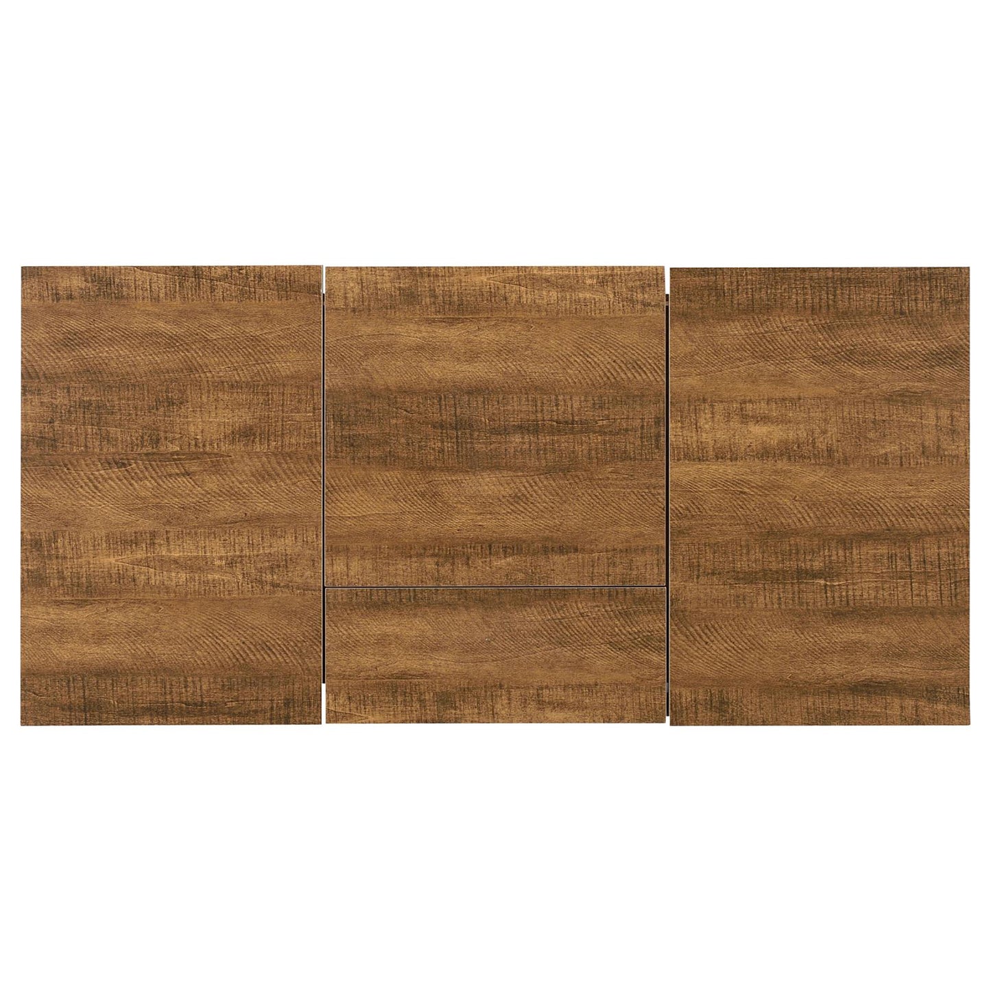 Textured wood grain laminate cabinet doors in rustic brown finish