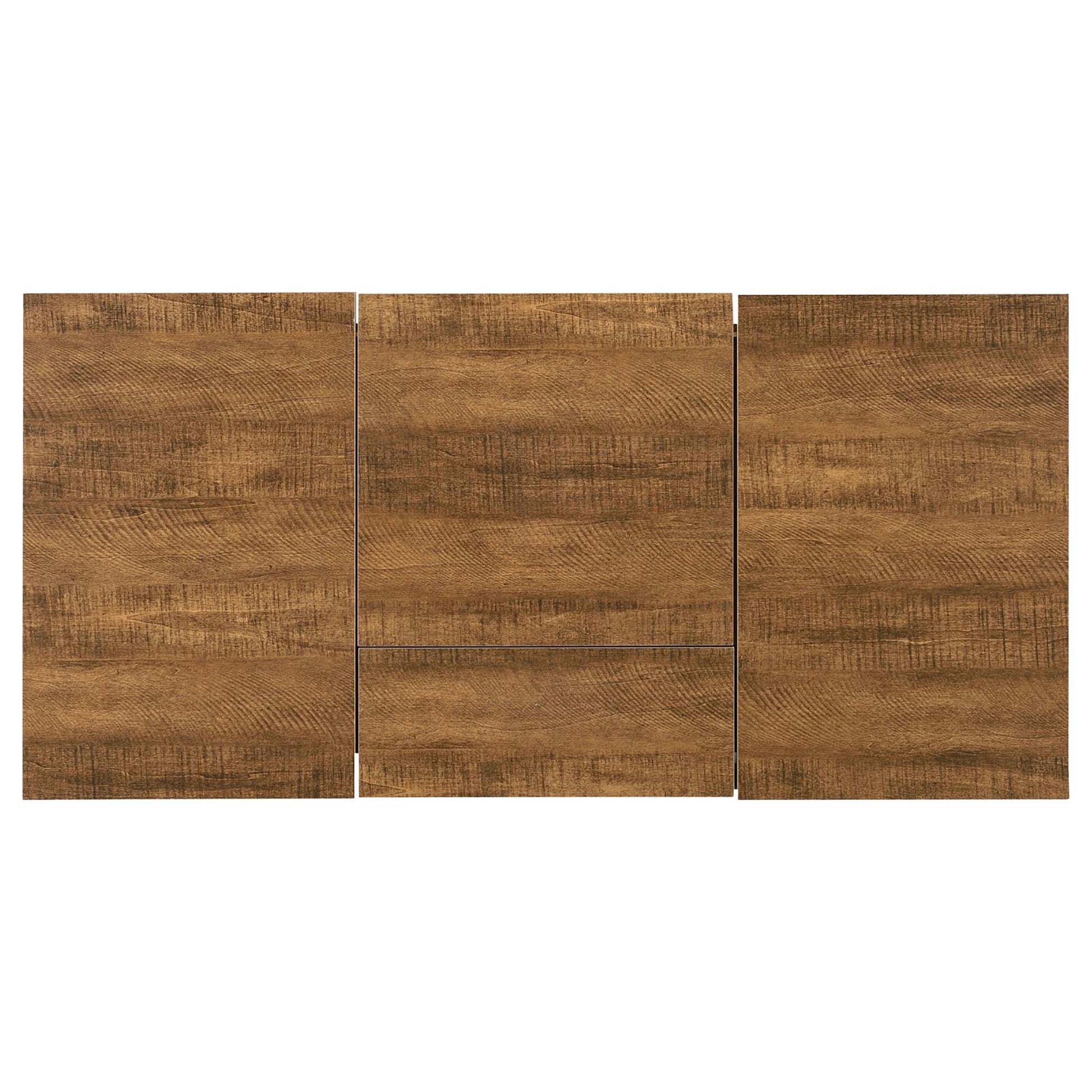 Textured wood grain laminate cabinet doors in rustic brown finish
