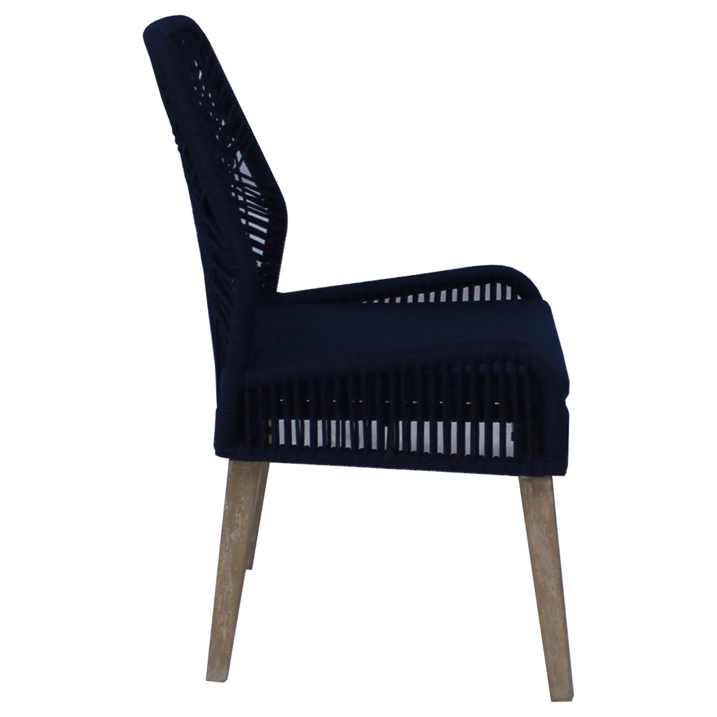 Navy blue woven dining chair with natural wood legs modern outdoor furniture