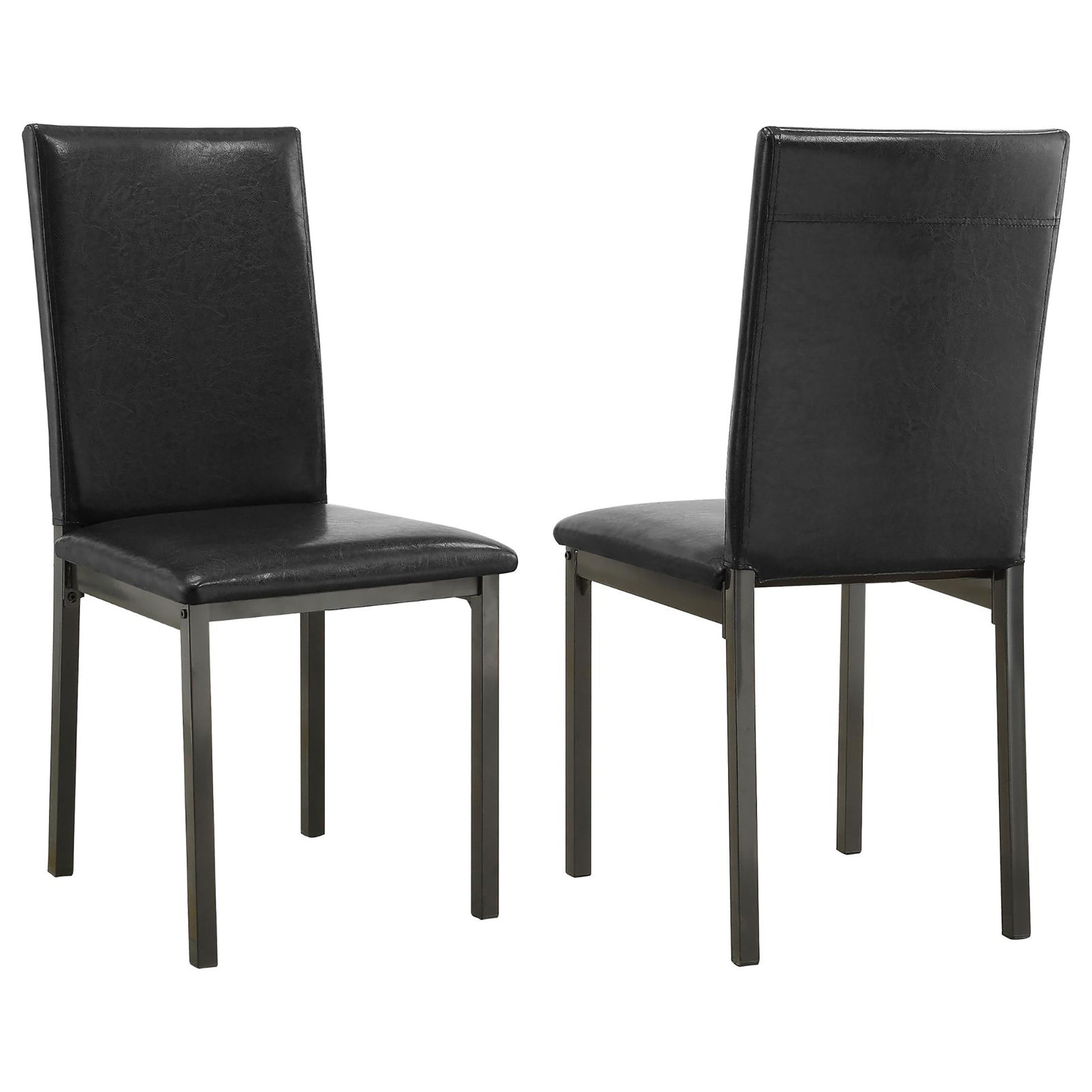 Sleek black faux leather dining chair with a modern metal frame perfect for any contemporary kitchen