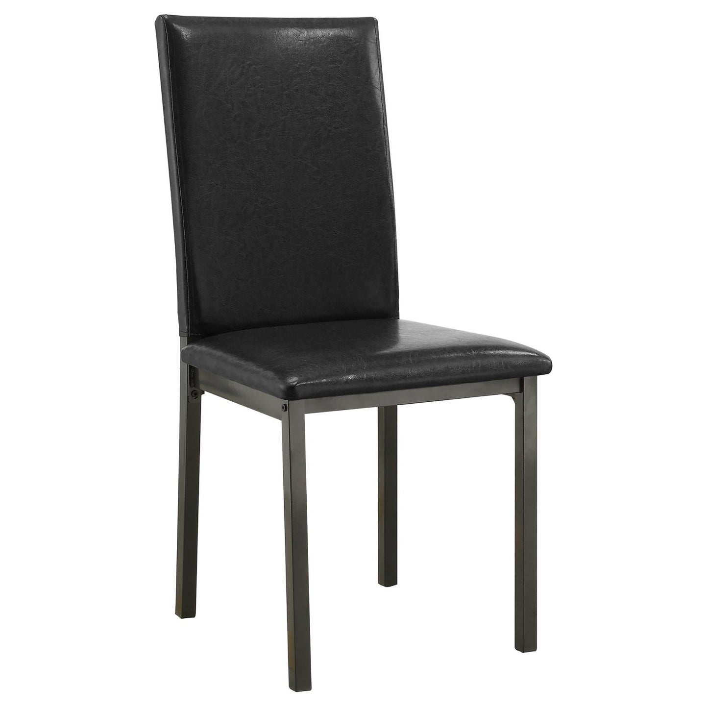 Black faux leather dining chair with metal frame
