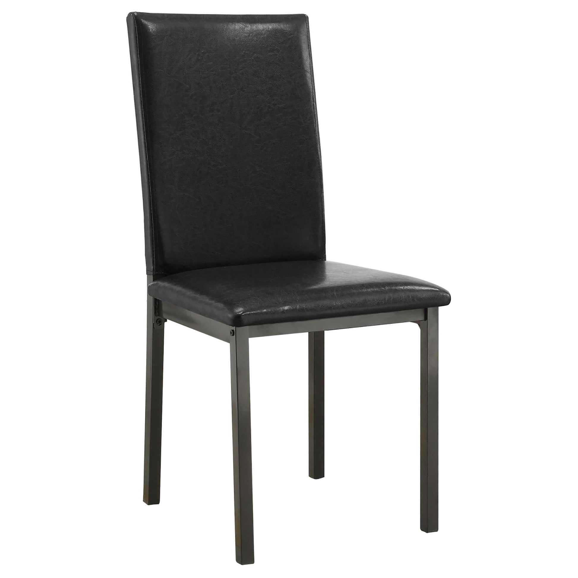 Black faux leather dining chair with metal frame